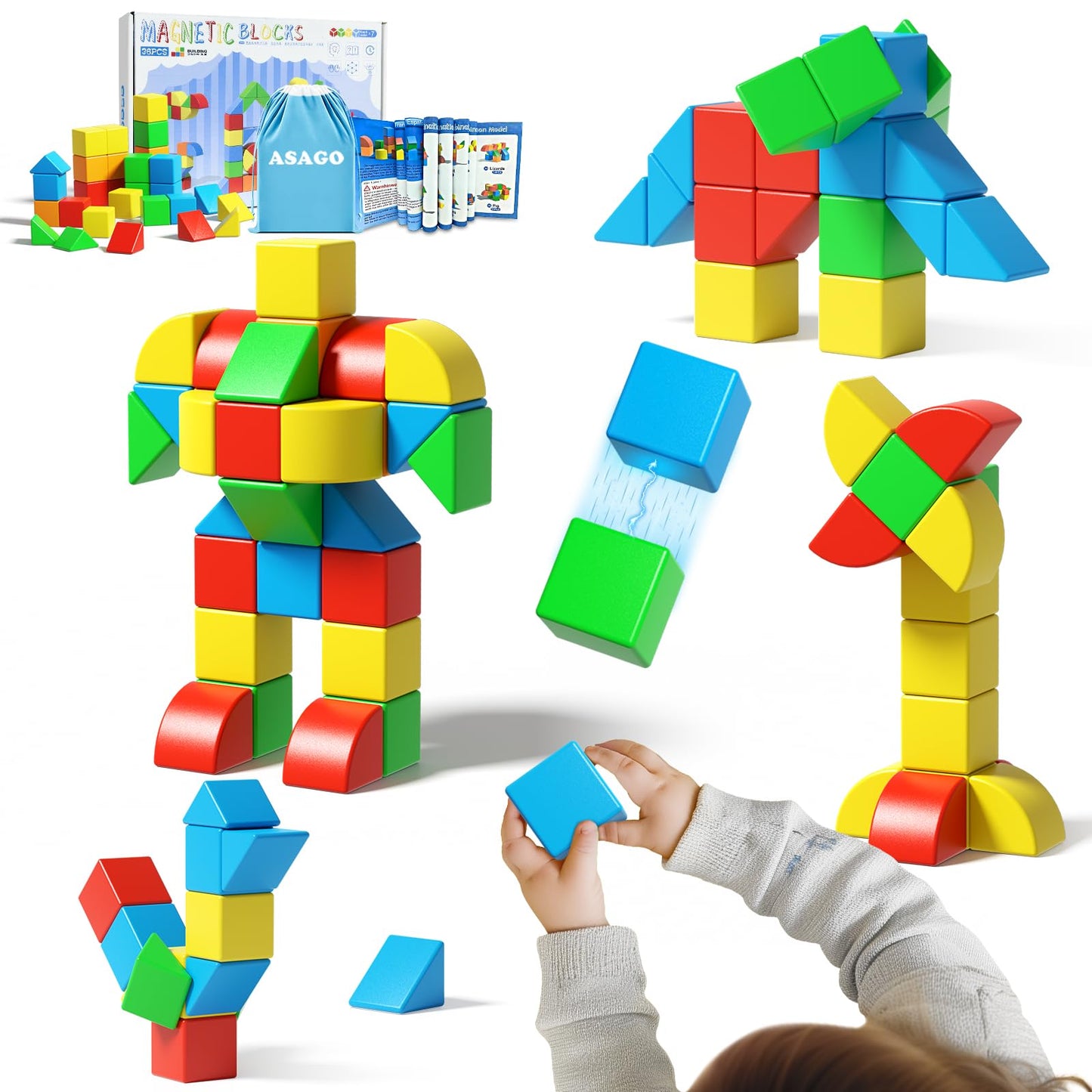 Asago Magnetic Blocks for Toddlers – 36-Piece Colorful Magnetic Building Set