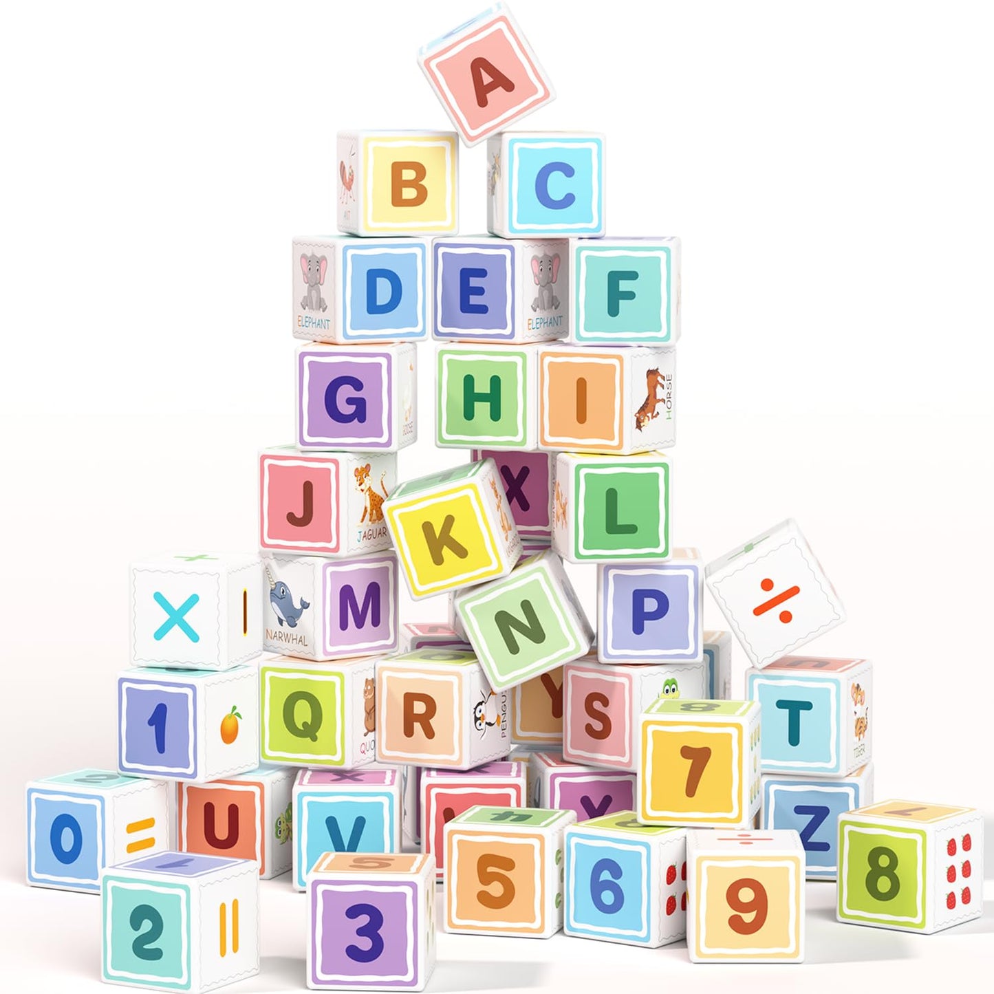 Asago Magnetic Blocks ABC 123 | Colorful Printed Building Toys for Toddlers 1-3