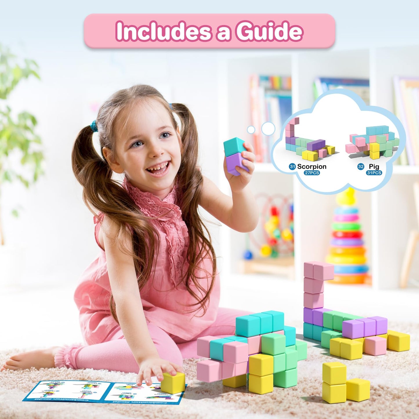 Asago Magnetic Blocks for Toddlers – 1.34in Macaron Building Cubes, Ages 1-3 | STEM Preschool Toy