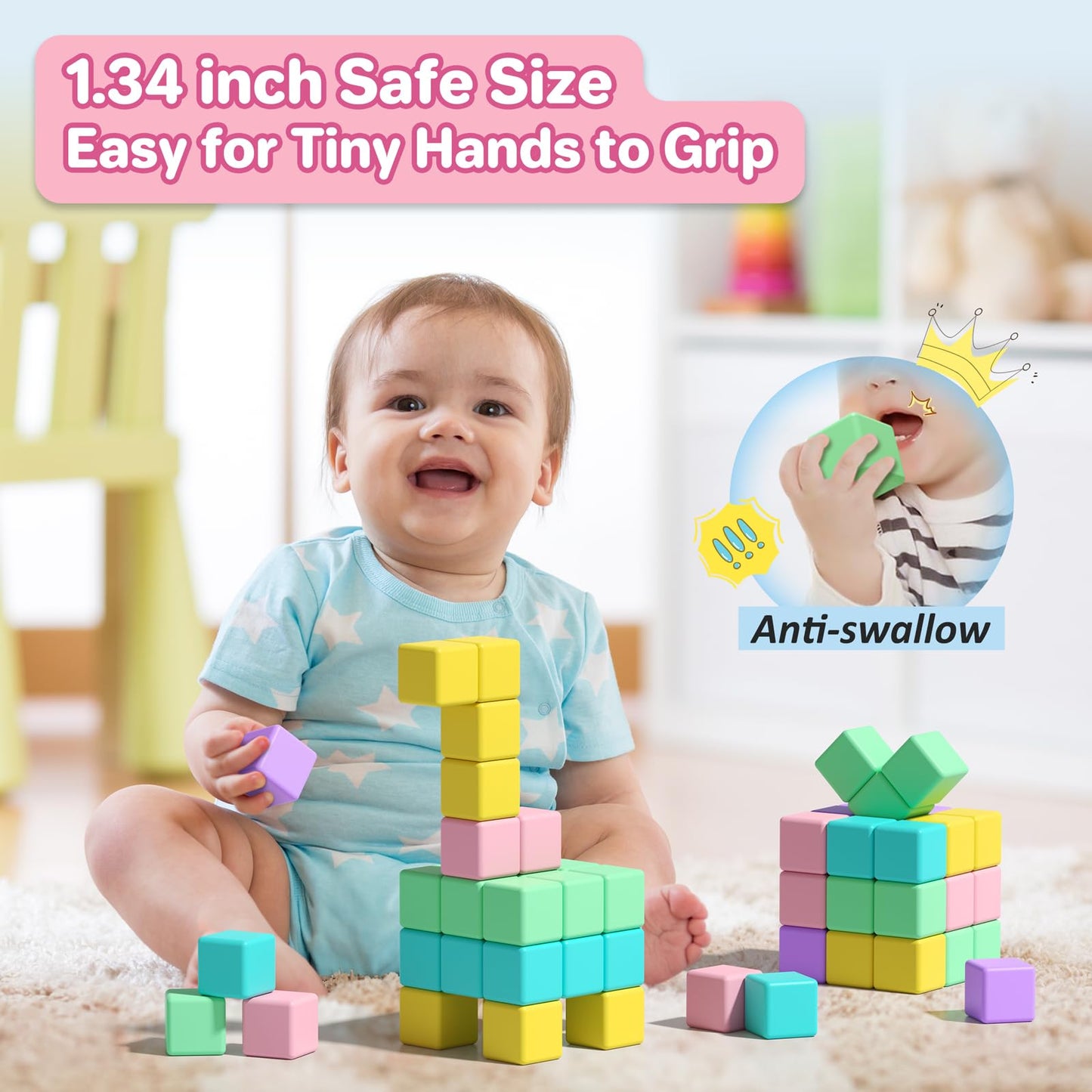 Asago Magnetic Blocks for Toddlers – 1.34in Macaron Building Cubes, Ages 1-3 | STEM Preschool Toy