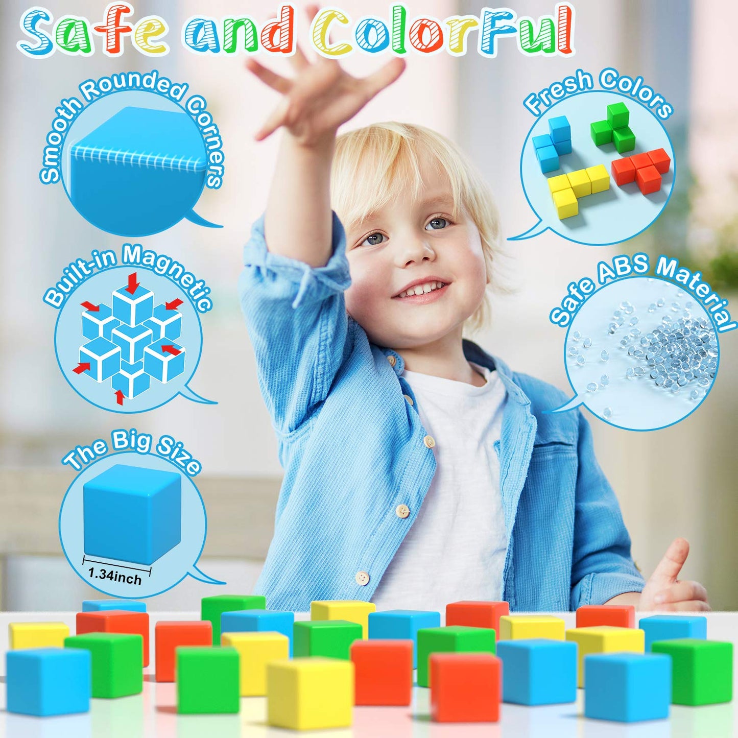 Asago Magnetic Blocks - Large 1.34-Inch Magnetic Building Cubes for Toddlers & Kids