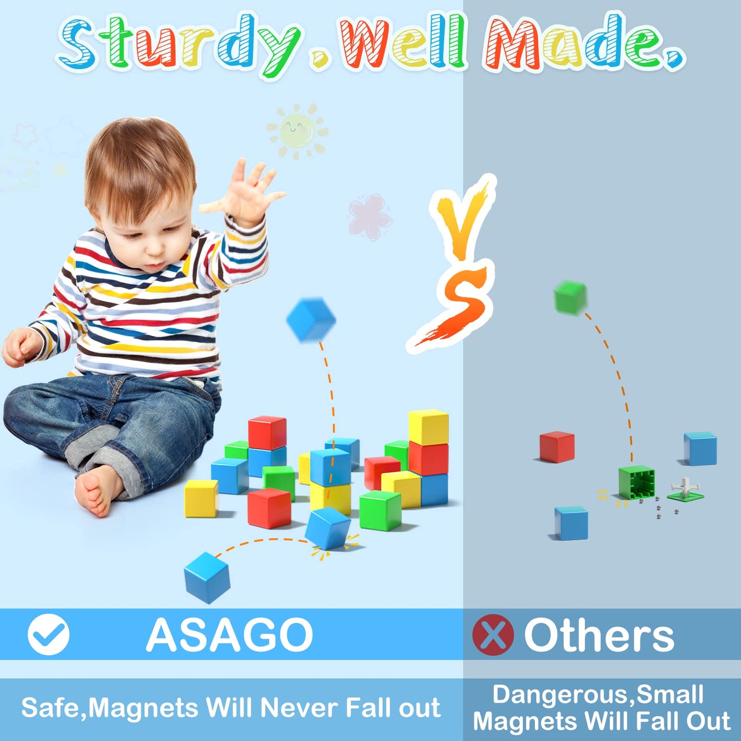 Asago Magnetic Blocks - Large 1.34-Inch Magnetic Building Cubes for Toddlers & Kids