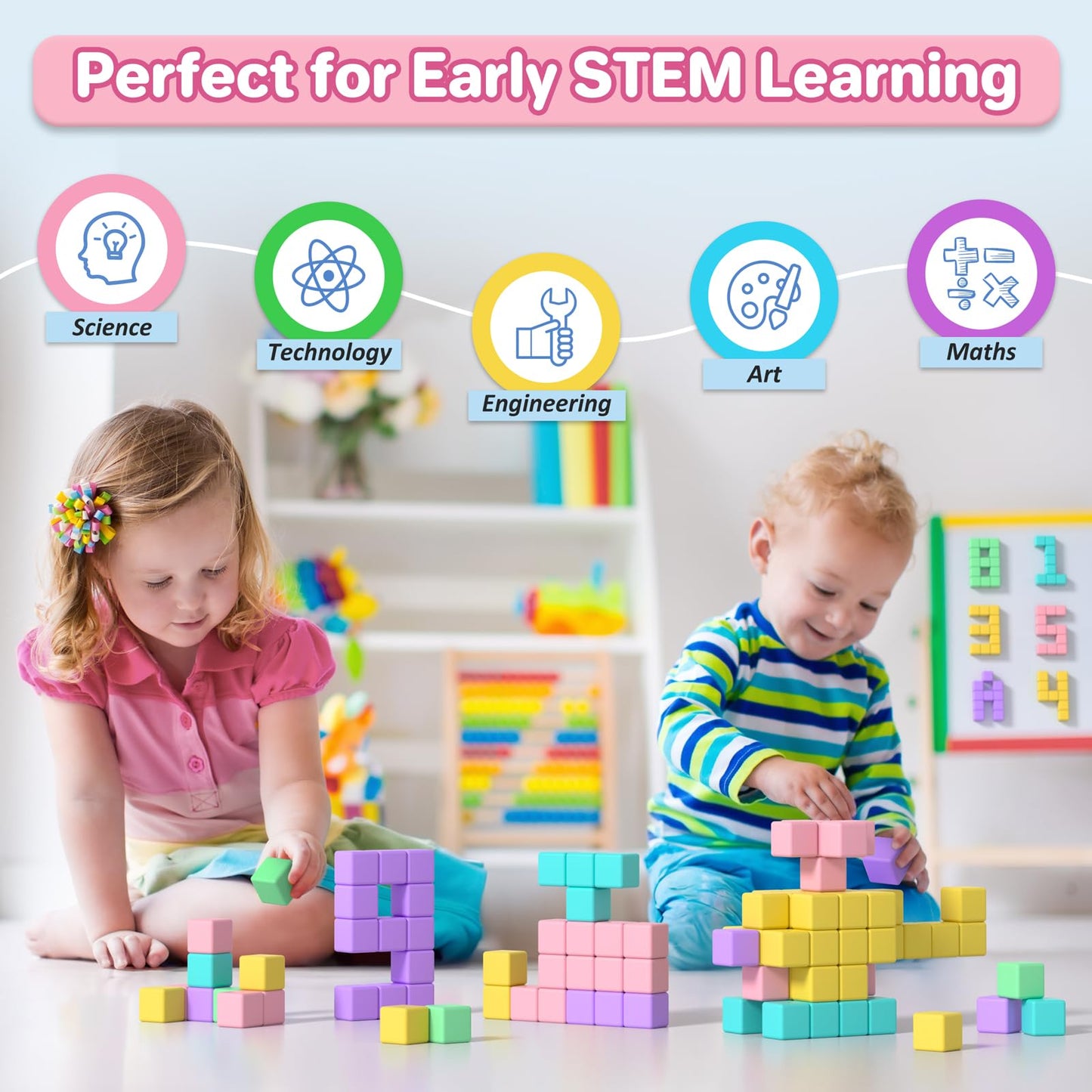Asago Magnetic Blocks for Toddlers – 1.34in Macaron Building Cubes, Ages 1-3 | STEM Preschool Toy