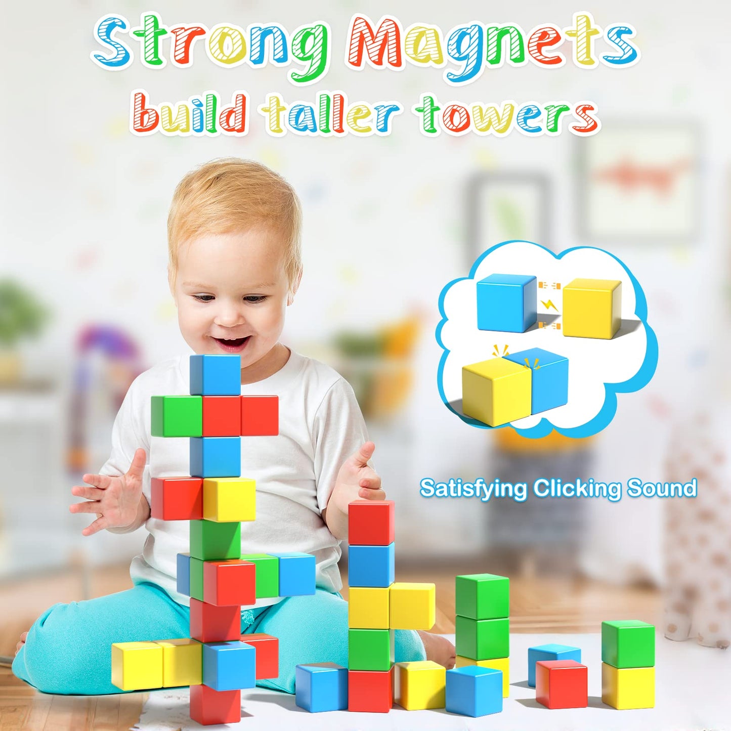 Asago Magnetic Blocks - Large 1.34-Inch Magnetic Building Cubes for Toddlers & Kids