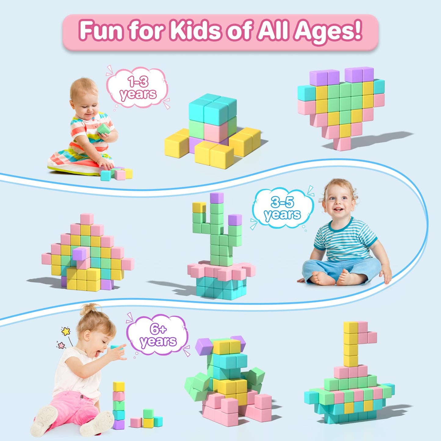 Asago Magnetic Blocks for Toddlers – 1.34in Macaron Building Cubes, Ages 1-3 | STEM Preschool Toy