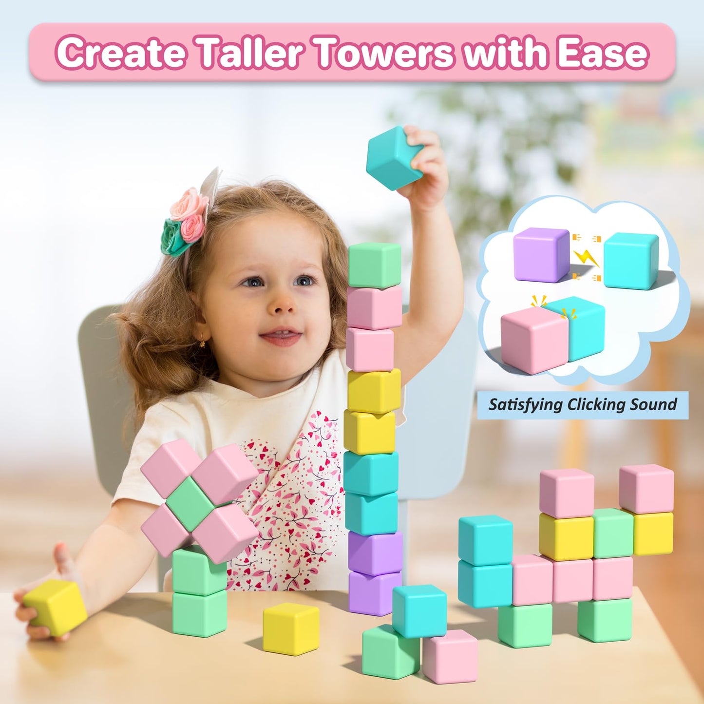 Asago Magnetic Blocks for Toddlers – 1.34in Macaron Building Cubes, Ages 1-3 | STEM Preschool Toy