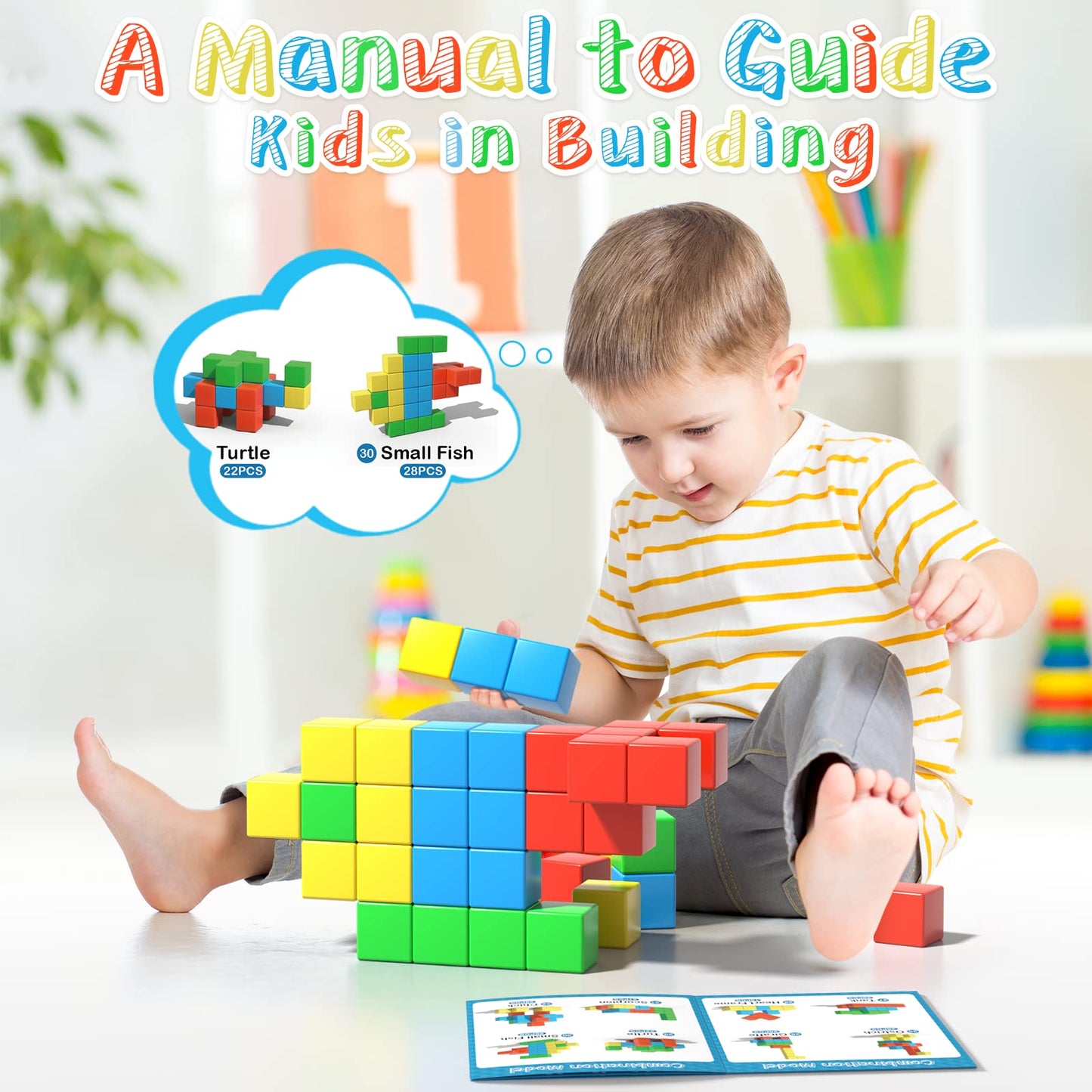 Asago Magnetic Blocks - Large 1.34-Inch Magnetic Building Cubes for Toddlers & Kids