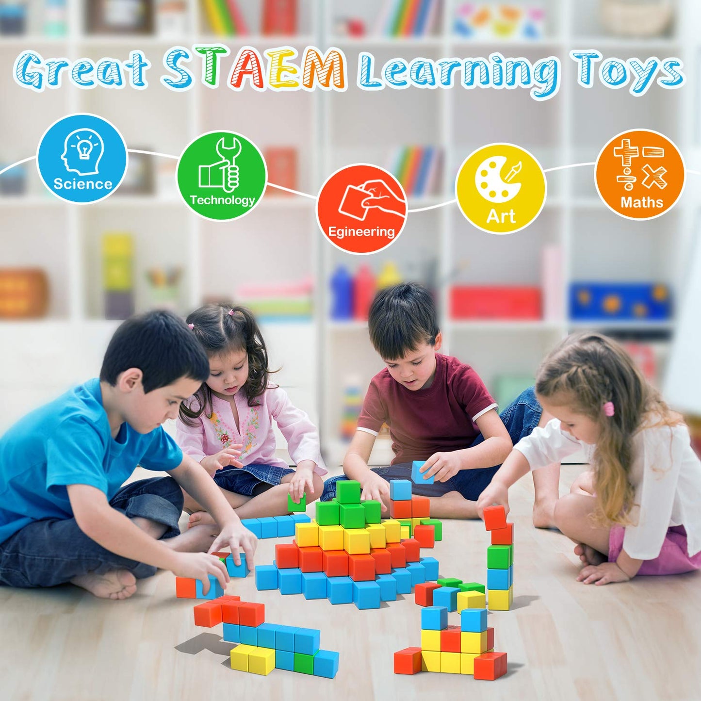 Asago Magnetic Blocks - Large 1.34-Inch Magnetic Building Cubes for Toddlers & Kids