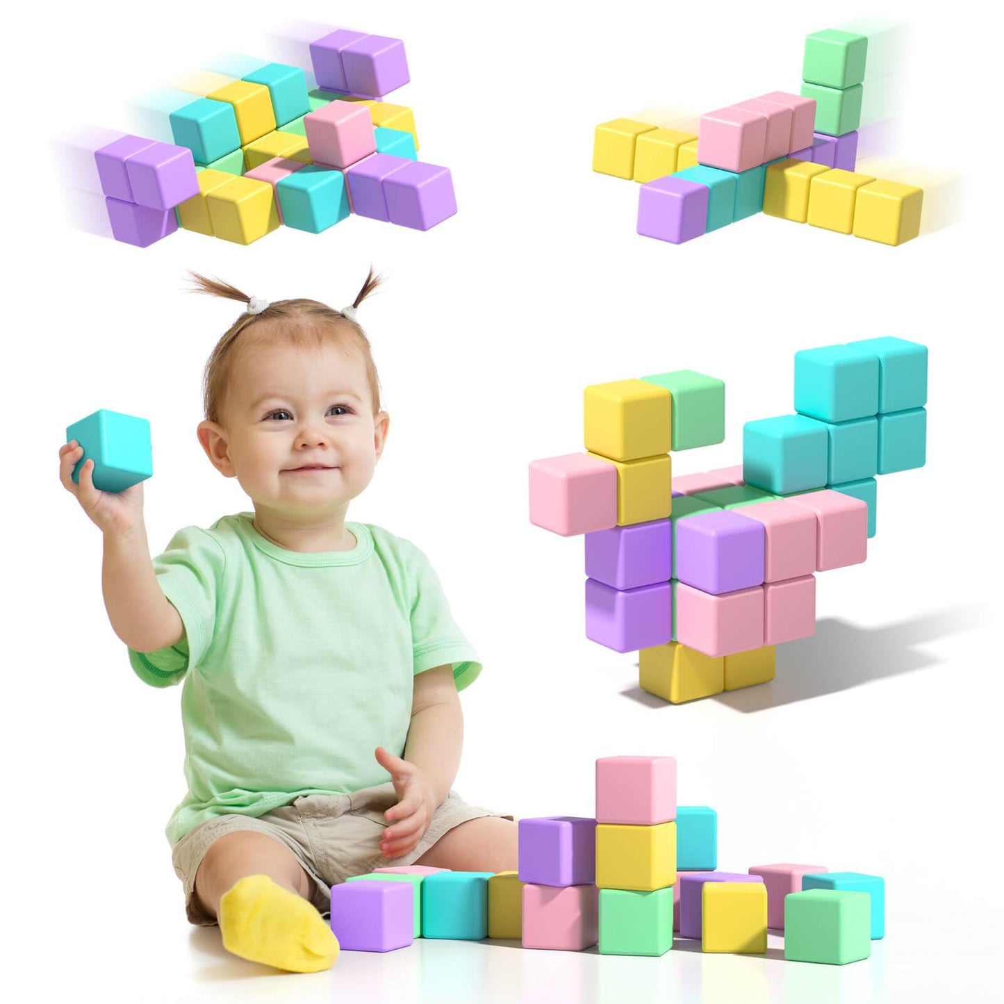 Asago Magnetic Blocks for Toddlers – 1.34in Macaron Building Cubes, Ages 1-3 | STEM Preschool Toy