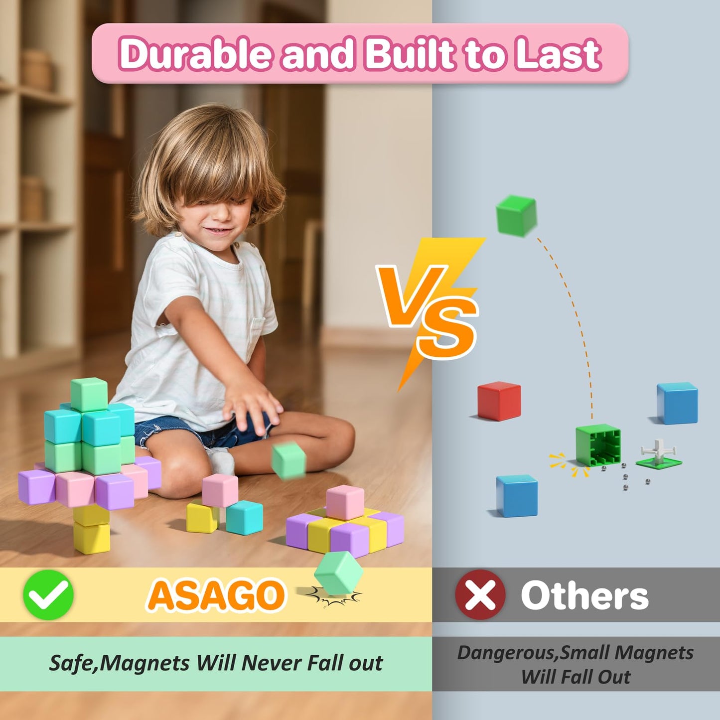 Asago Magnetic Blocks for Toddlers – 1.34in Macaron Building Cubes, Ages 1-3 | STEM Preschool Toy