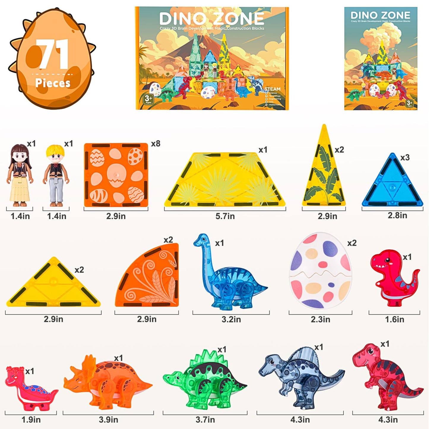 Asago Dinosaurs Egg Toys — Magnetic Tiles Dinos for Kids 3+ | Build, Play, Learn
