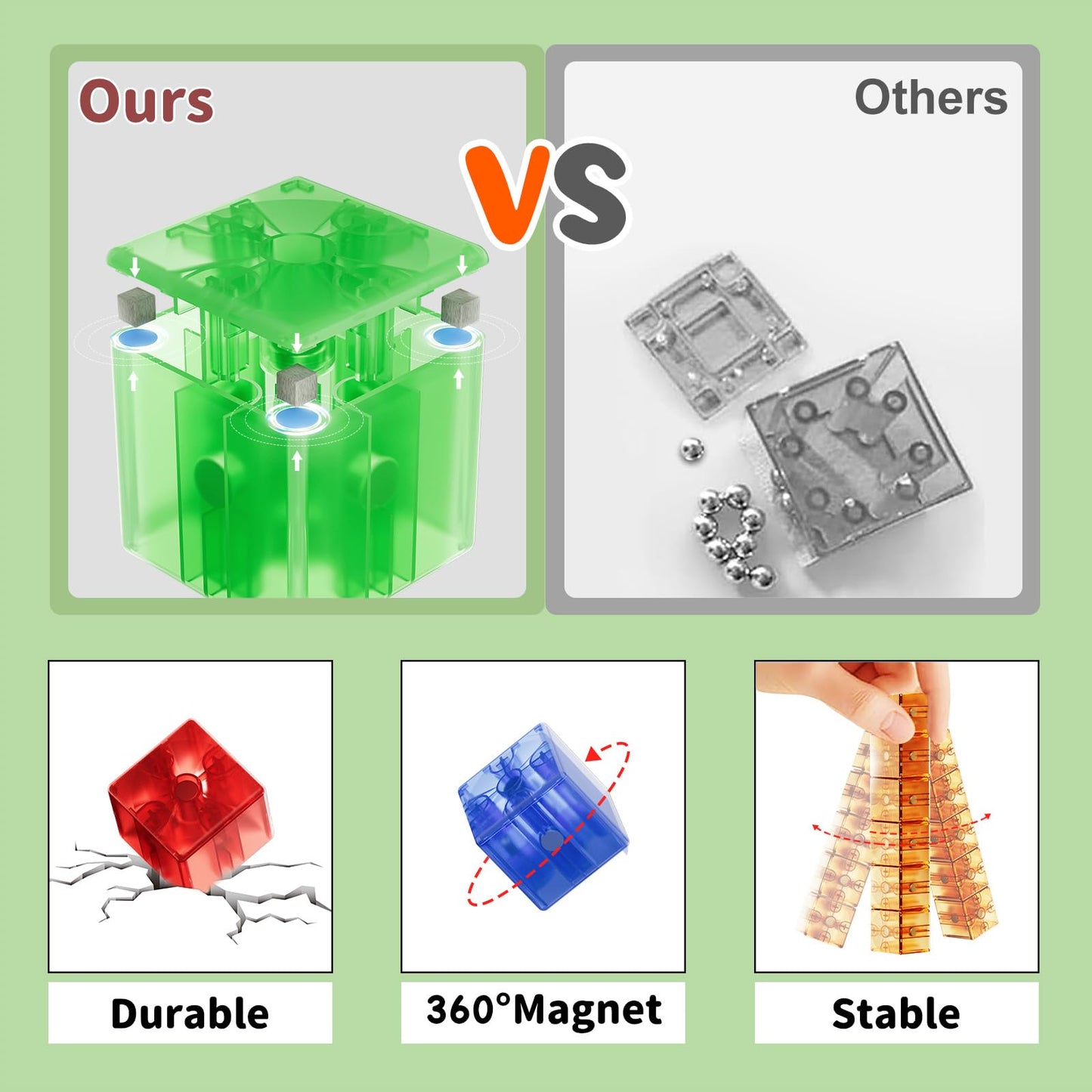 Asago Transparent Magnetic Blocks 40pcs – Montessori STEM Toy for Kids 4-8
