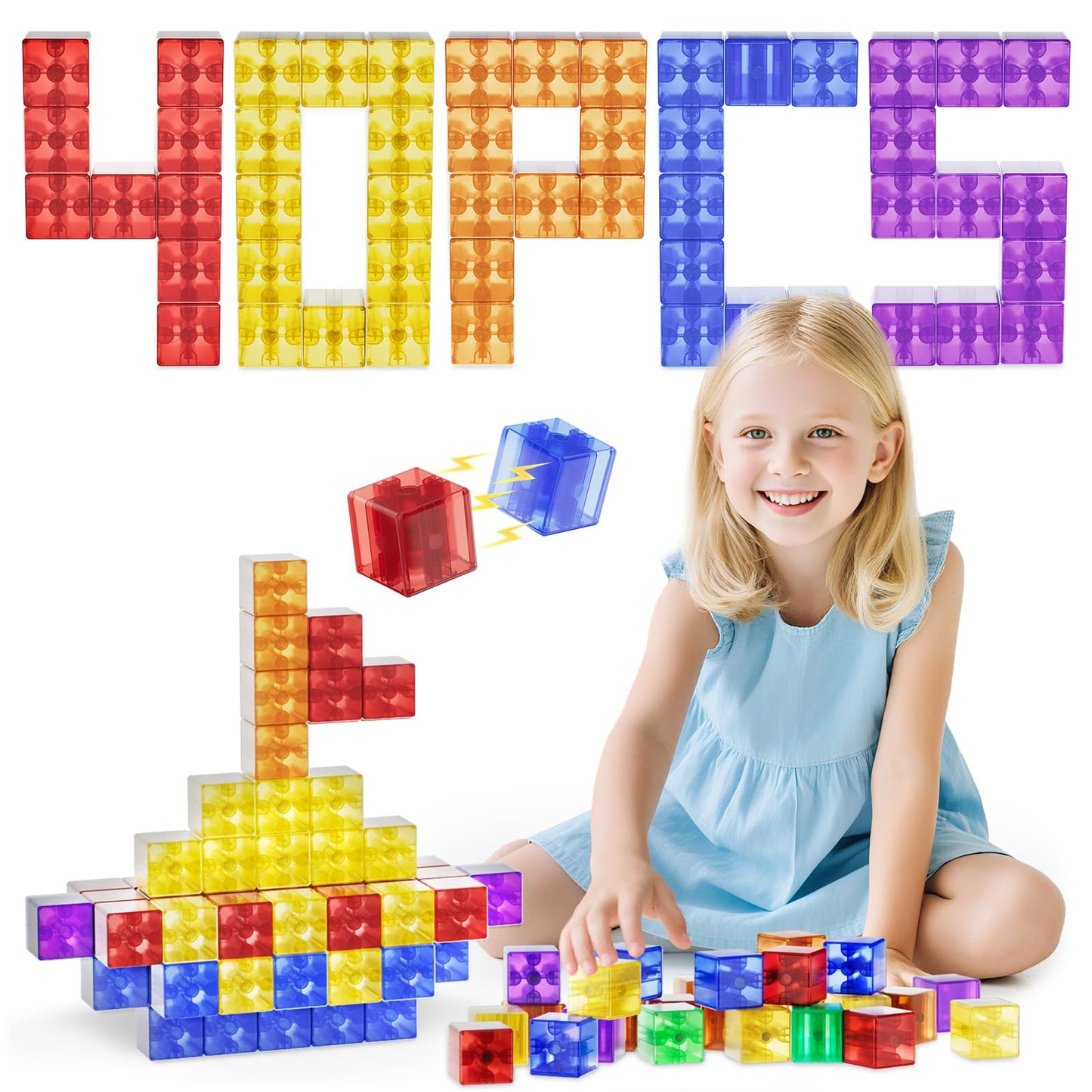 Asago Transparent Magnetic Blocks 40pcs – Montessori STEM Toy for Kids 4-8