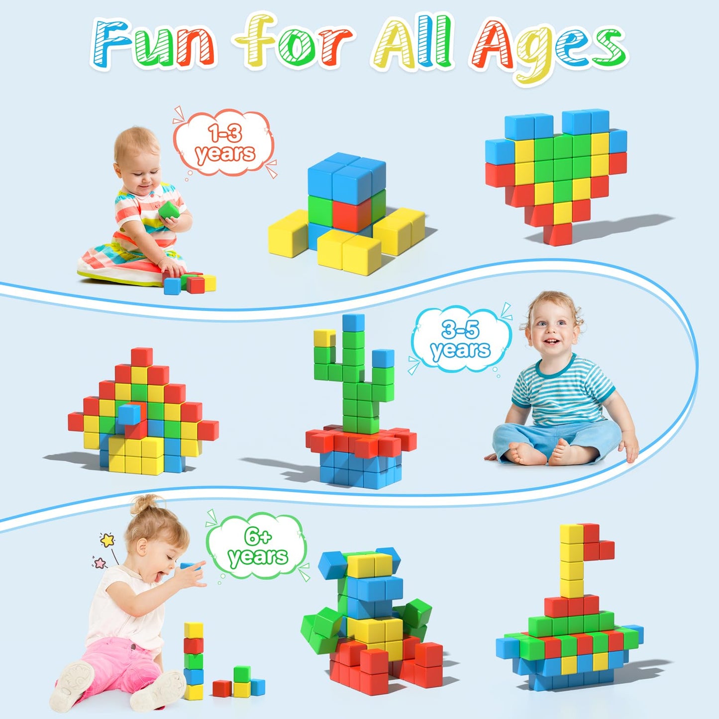 Asago Magnetic Blocks Large – 56Pcs 1.34in Magnetic Building Blocks for Toddlers | STEM Montessori Toys