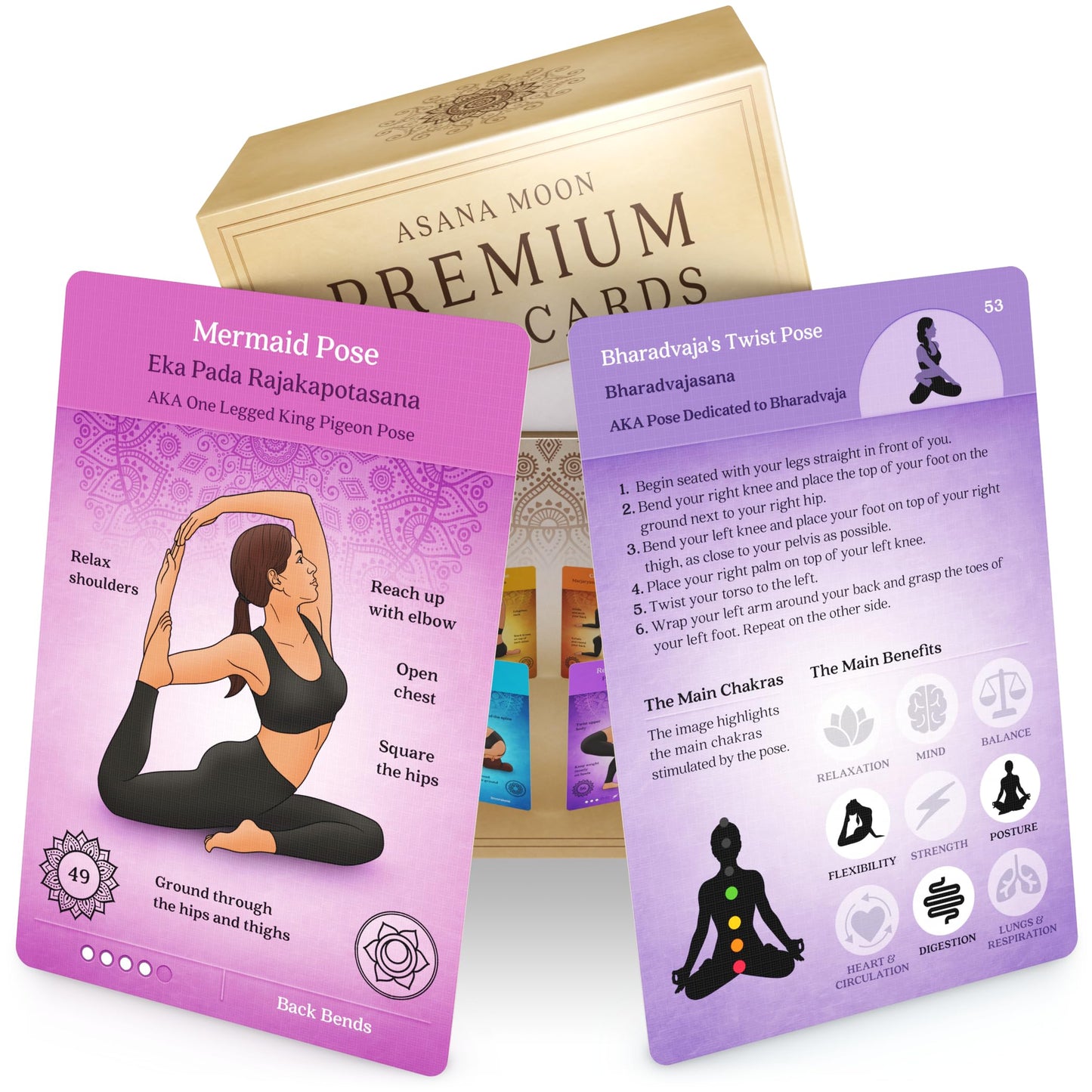 Asana Moon Premium Yoga Cards – 120+ Poses, 108 Sequences, Sanskrit Names & Cues