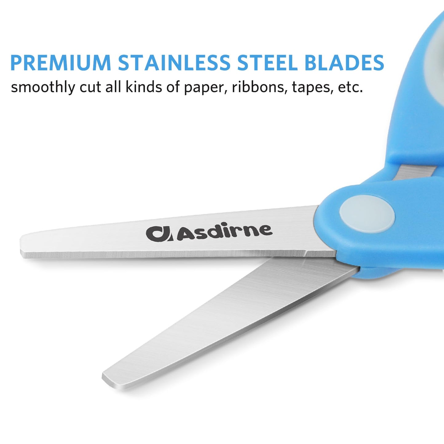 Asdirne Left-Handed Kids Scissors – 3 Pack, Safety Blunt Tip, Stainless Steel Blades, Soft Grip