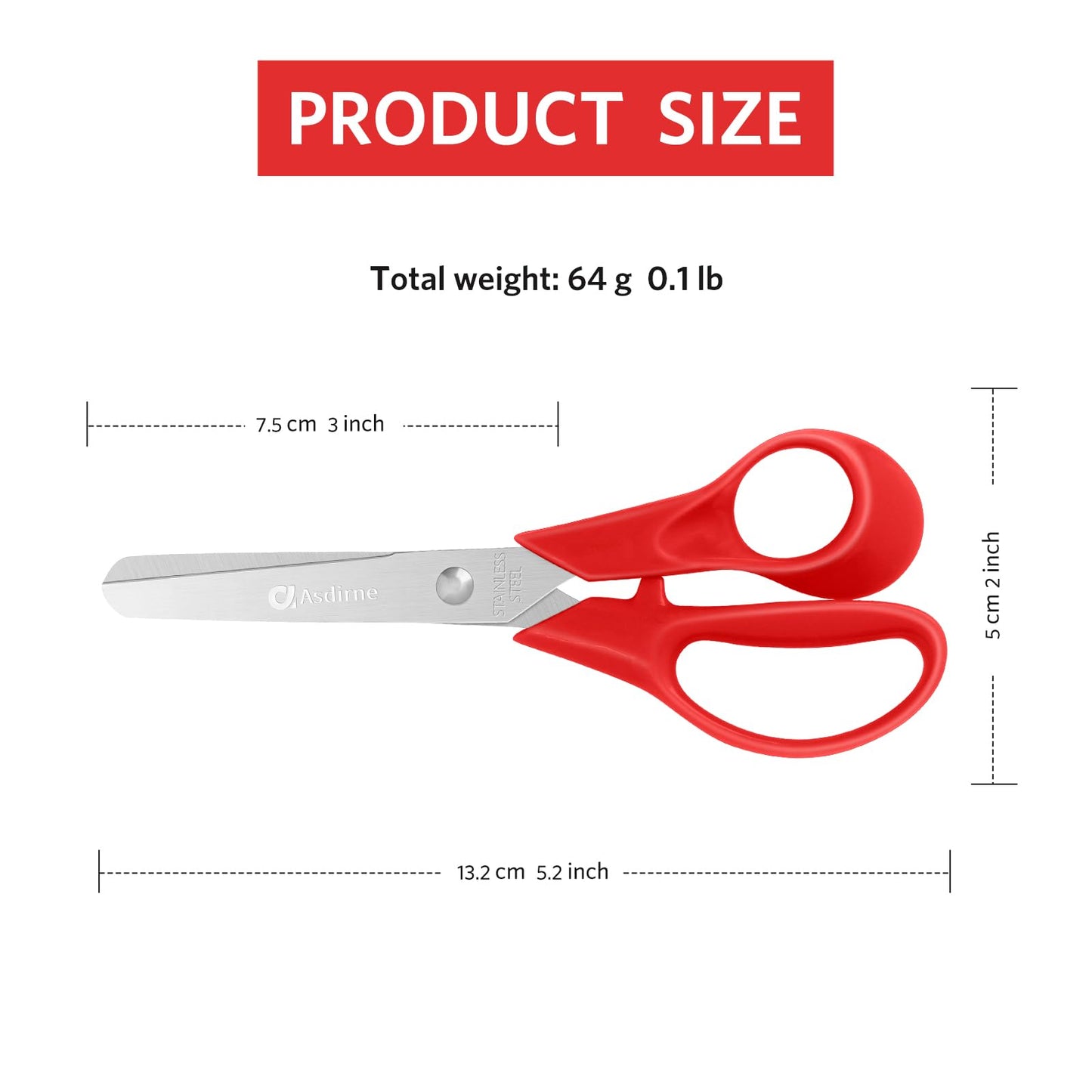 Asdirne Kids Scissors – Comfort Grip, Safety Blunt Tip, 5 Inch, 3 Pack