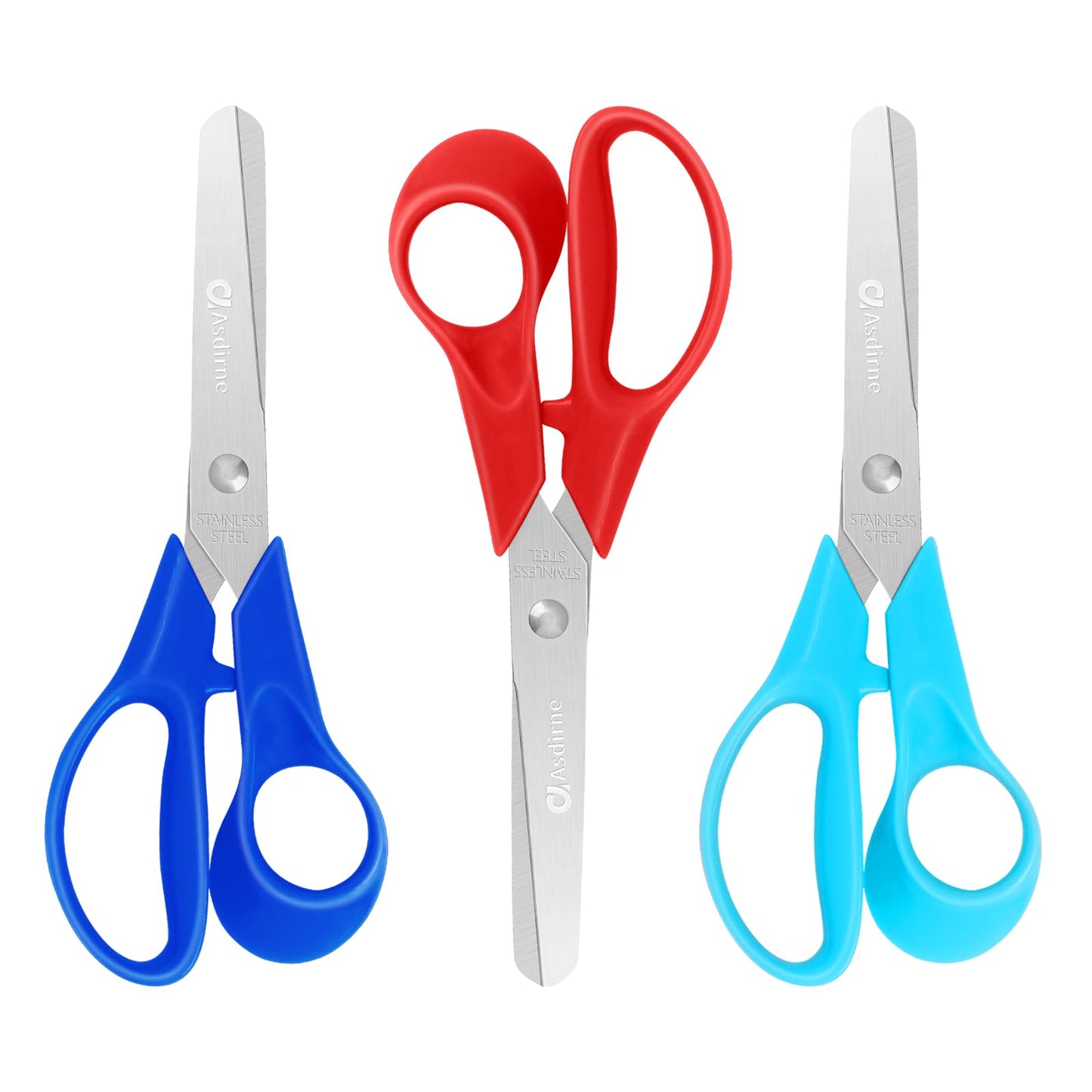 Asdirne Kids Scissors – Comfort Grip, Safety Blunt Tip, 5 Inch, 3 Pack