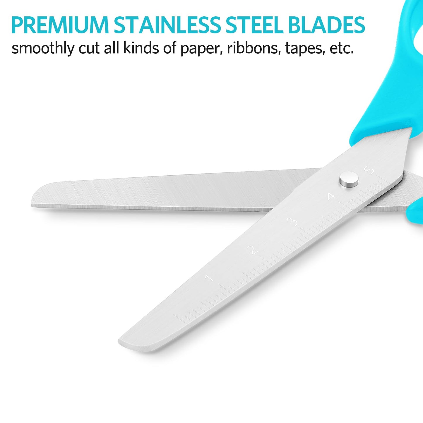 Asdirne Kids Scissors – Comfort Grip, Safety Blunt Tip, 5 Inch, 3 Pack