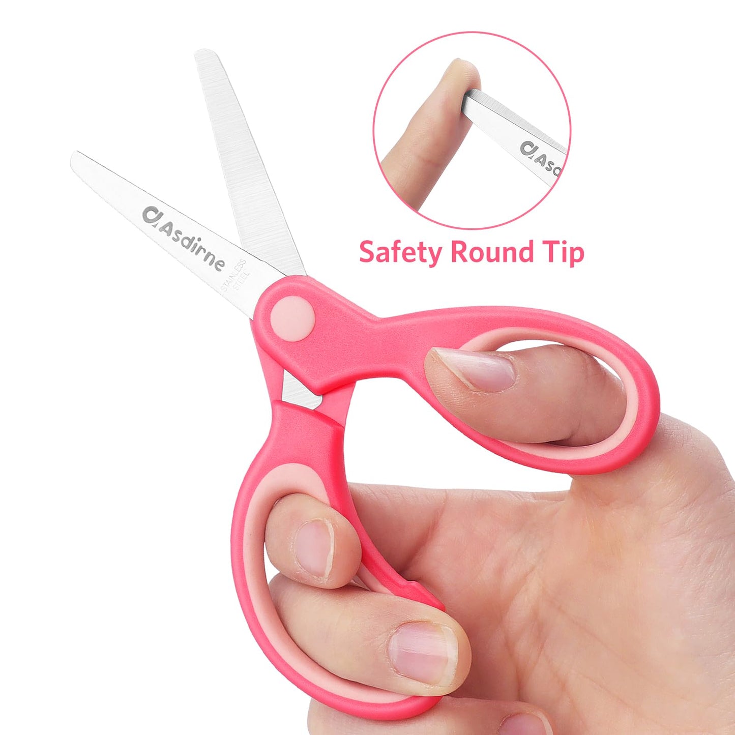 Asdirne Kids Scissors - Right-Handed, Safety Blunt Tip, Stainless Steel Blades, 3-Pack (13.5 cm)