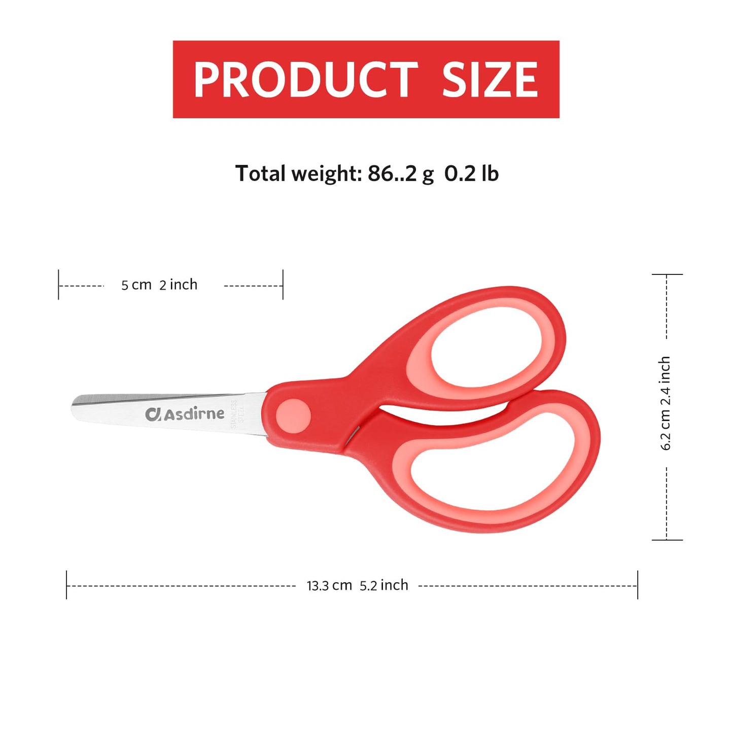 Asdirne Kids Scissors - Right-Handed, Safety Blunt Tip, Stainless Steel Blades, 3-Pack (13.5 cm)
