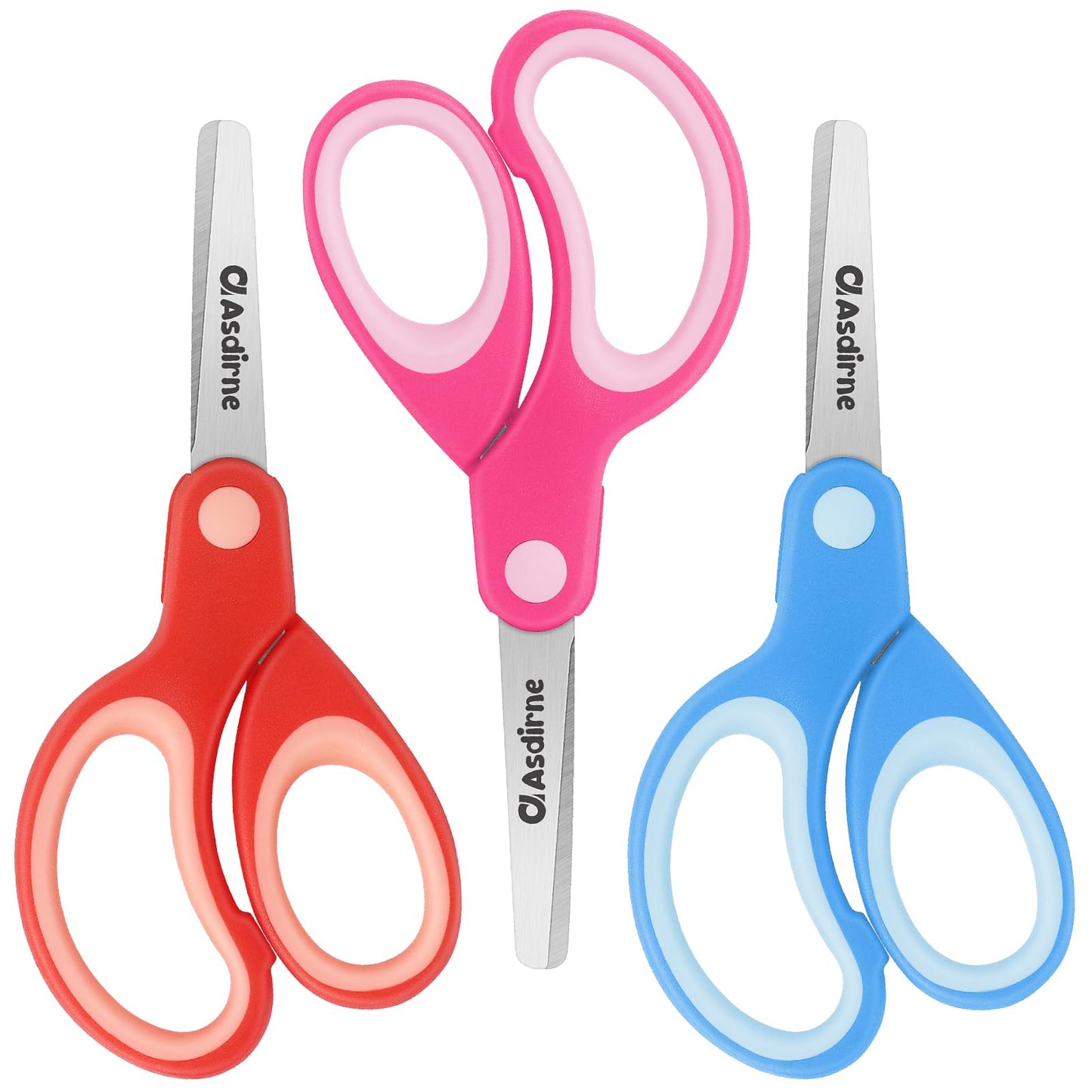 Asdirne Left-Handed Kids Scissors – 3 Pack, Safety Blunt Tip, Stainless Steel Blades, Soft Grip