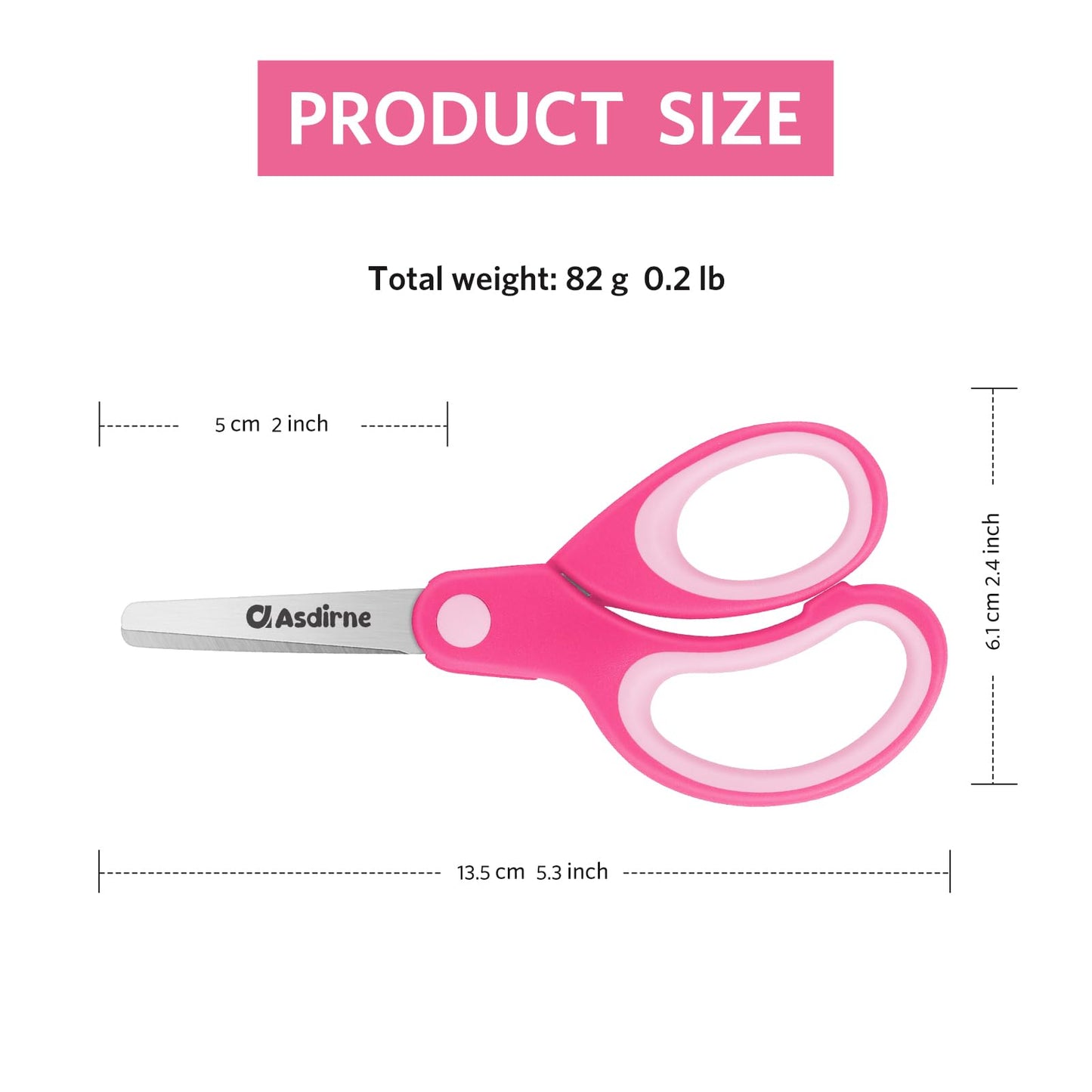 Asdirne Left-Handed Kids Scissors – 3 Pack, Safety Blunt Tip, Stainless Steel Blades, Soft Grip