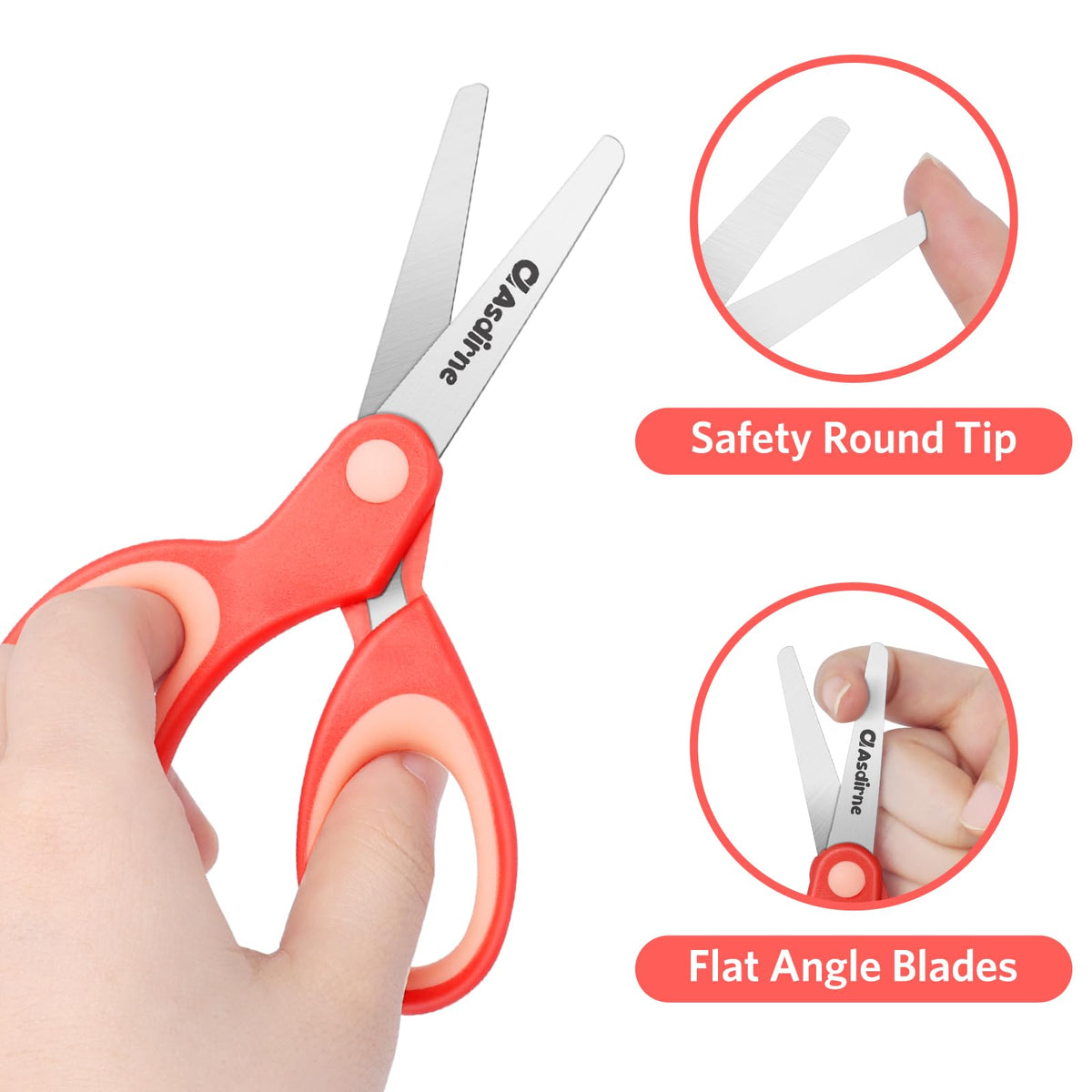 Asdirne Left-Handed Kids Scissors – 3 Pack, Safety Blunt Tip, Stainless Steel Blades, Soft Grip