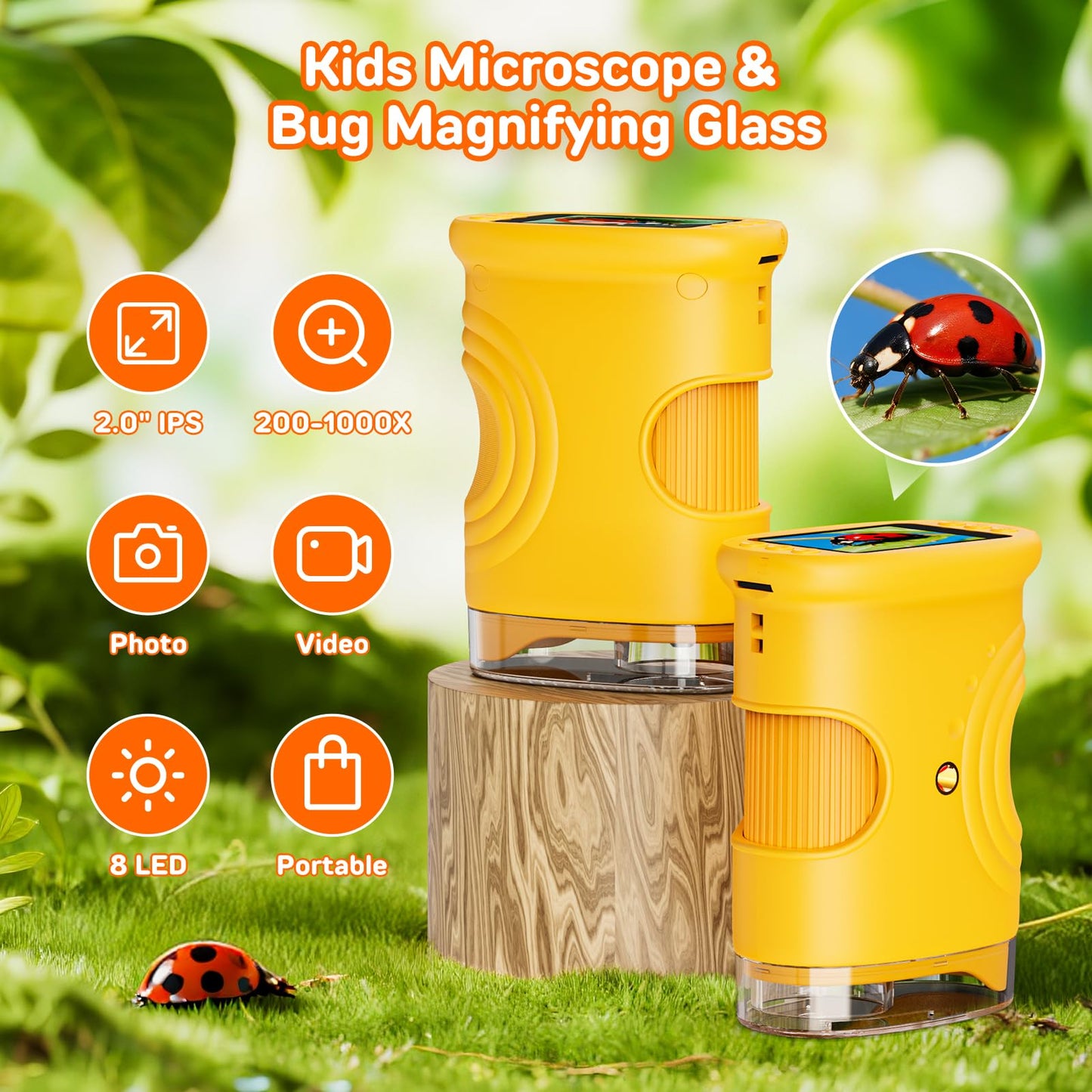 Ashfly 1000X Digital Handheld Microscope – 2-inch IPS Screen, Rechargeable Portable STEM Gift for Kids