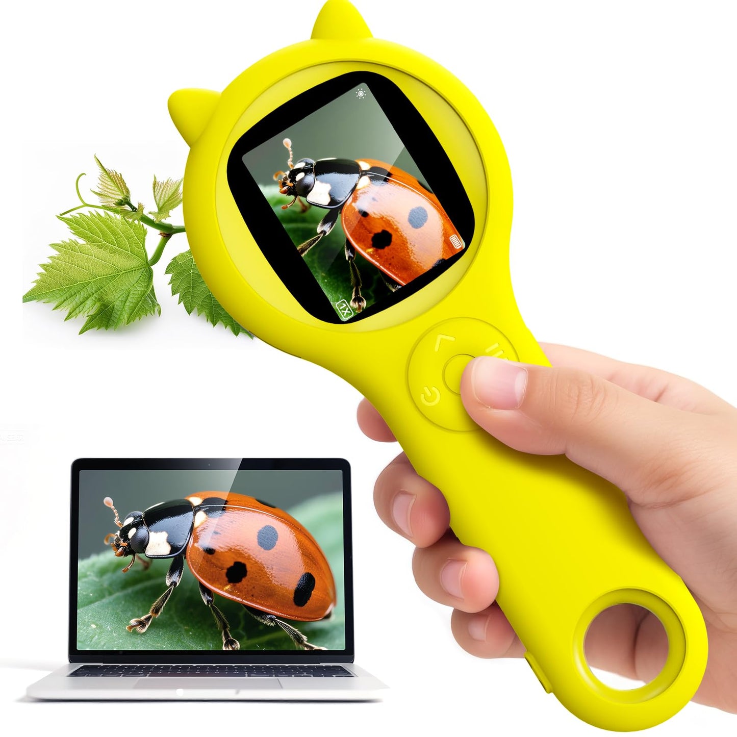 Ashfly Handheld Microscope for Kids – 200x Magnification, 2-Inch LCD, Yellow