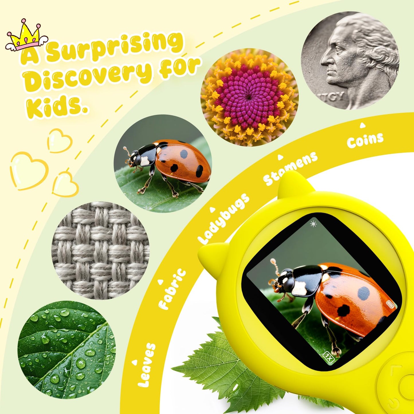 Ashfly Handheld Microscope for Kids – 200x Magnification, 2-Inch LCD, Yellow