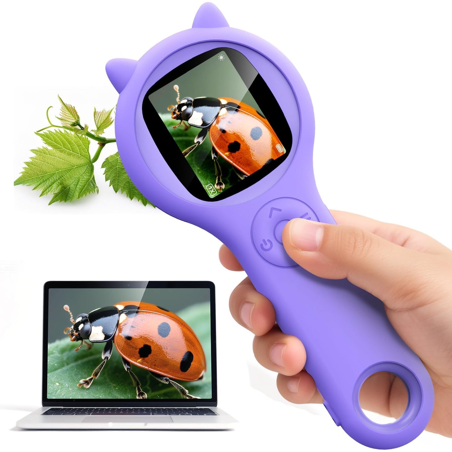 Ashfly Kids Microscope (Purple) - Mini Pocket Digital Microscope for Ages 5-12, 2-Inch Screen, 500x Autofocus, STEM Toy