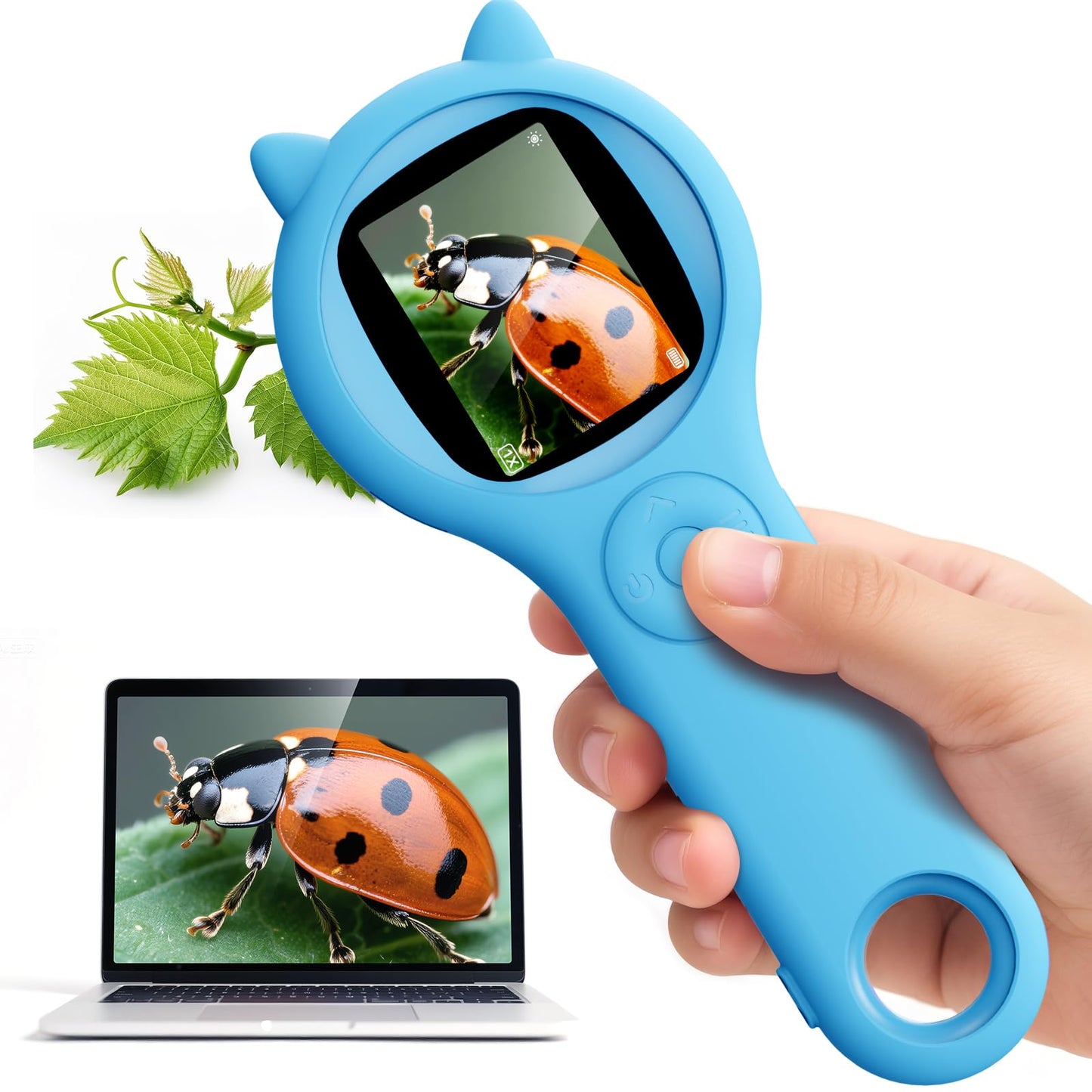 Ashfly Kids LED Pocket Microscope – 2-Inch Screen, 500x Magnification, Educational Science Kit (Ages 3-10) – Blue