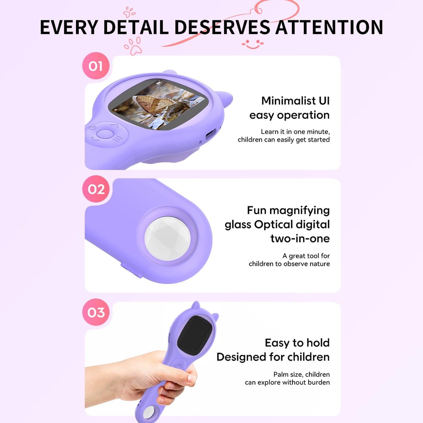 Ashfly Kids Microscope (Purple) - Mini Pocket Digital Microscope for Ages 5-12, 2-Inch Screen, 500x Autofocus, STEM Toy