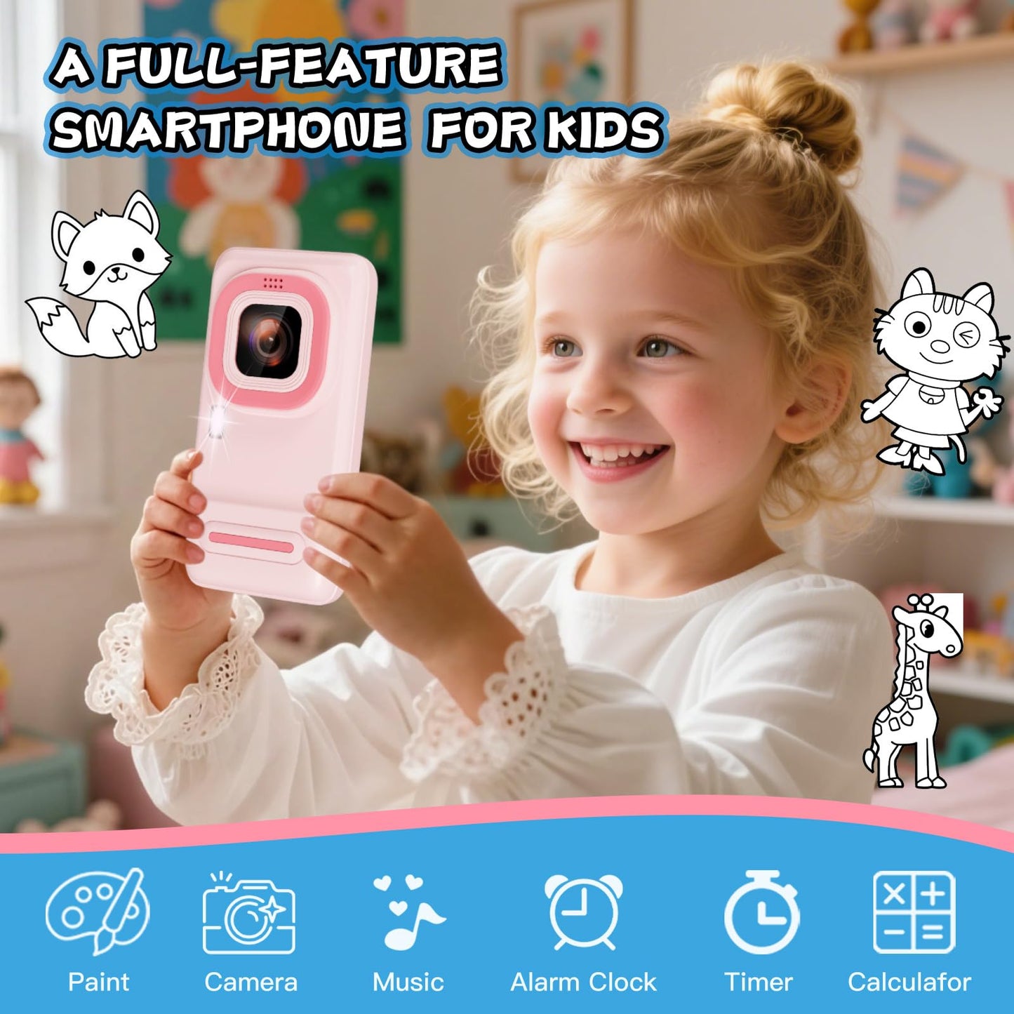 Ashfly Kids Smart Phone: 3.97-inch Touchscreen with 210+ Learning Games & 190+ Drawing Activities | STEM Toy for Ages 3–12