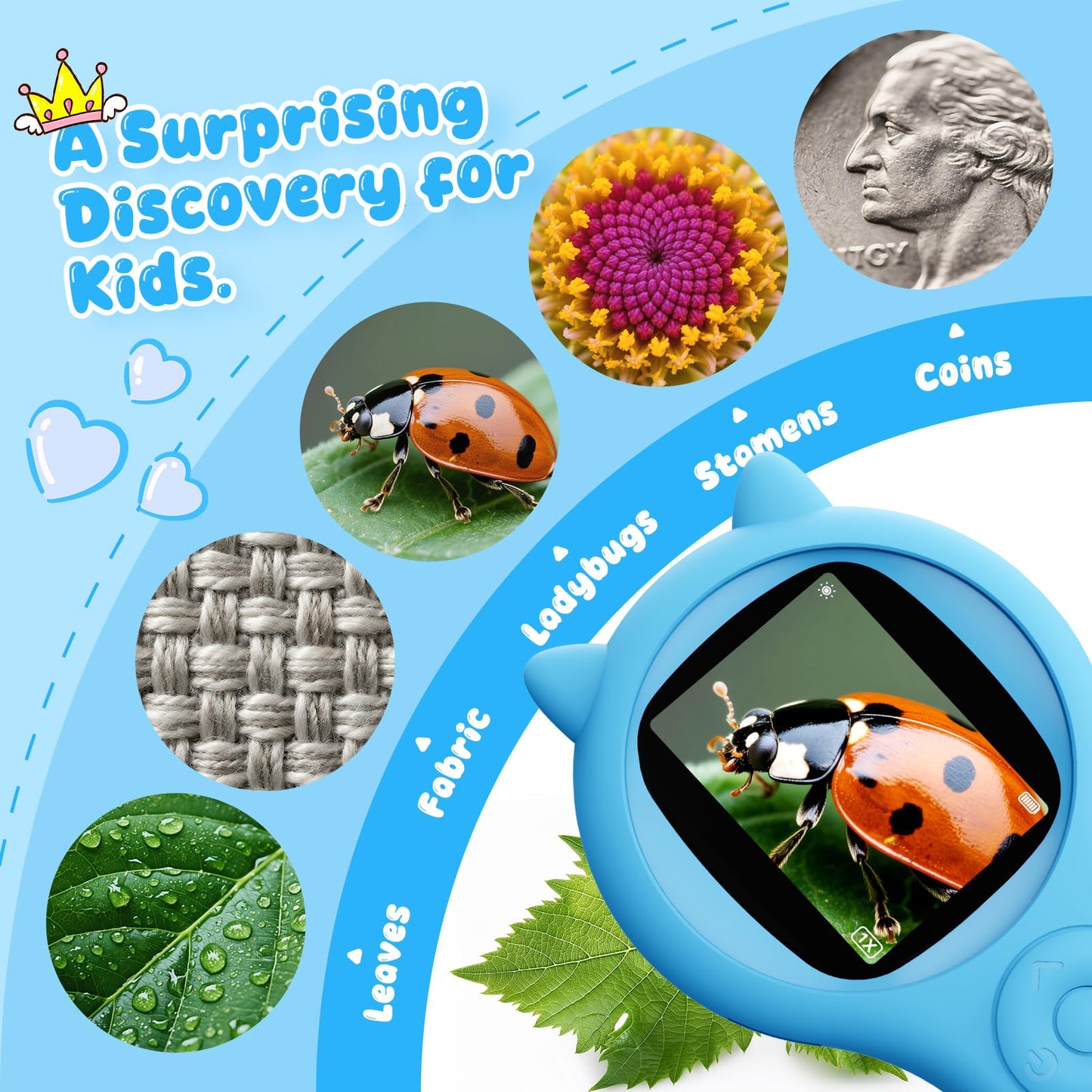 Ashfly Kids LED Pocket Microscope – 2-Inch Screen, 500x Magnification, Educational Science Kit (Ages 3-10) – Blue