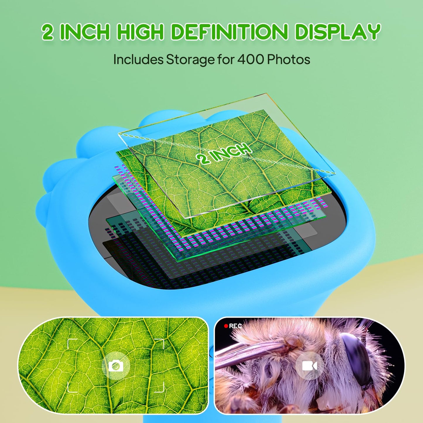 Ashfly Kids Microscope with 2-Inch Screen | Portable Pocket Microscope 10x-1000x