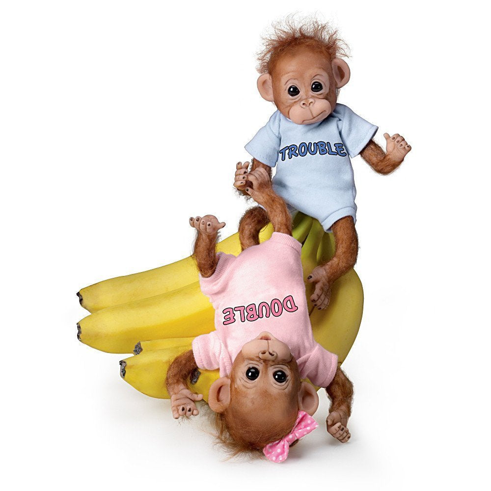 The Ashton-Drake Galleries Double Trouble Baby Orangutan Twin Dolls by Cindy Sales – Poseable Lifelike Monkey Dolls