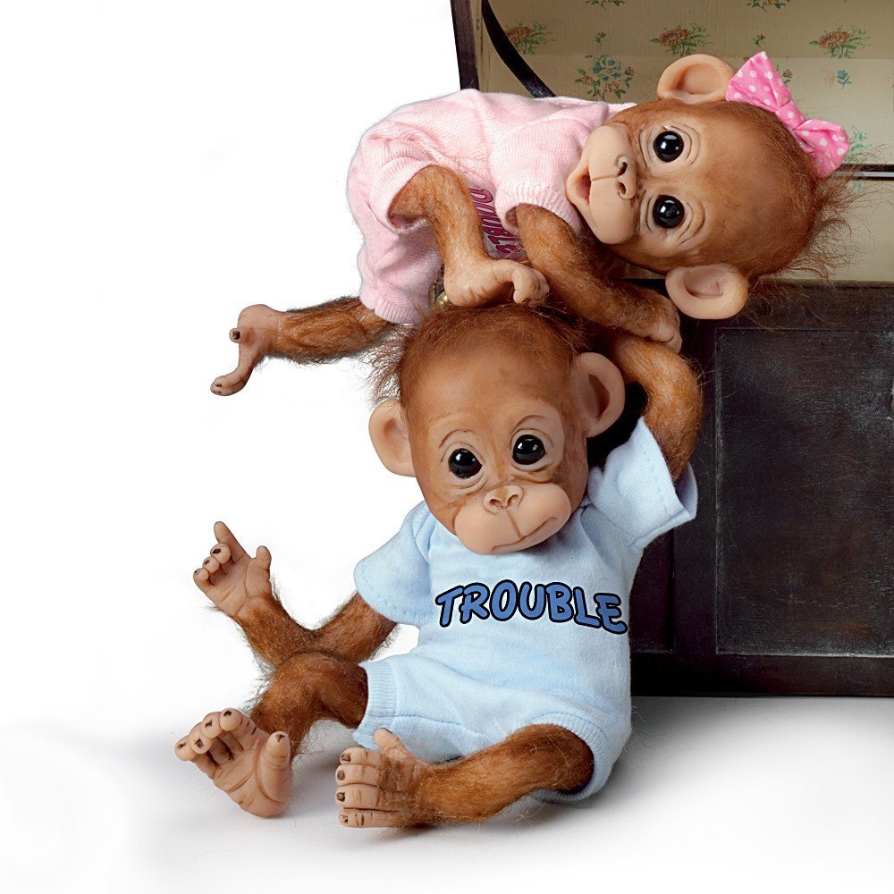 The Ashton-Drake Galleries Double Trouble Baby Orangutan Twin Dolls by Cindy Sales – Poseable Lifelike Monkey Dolls