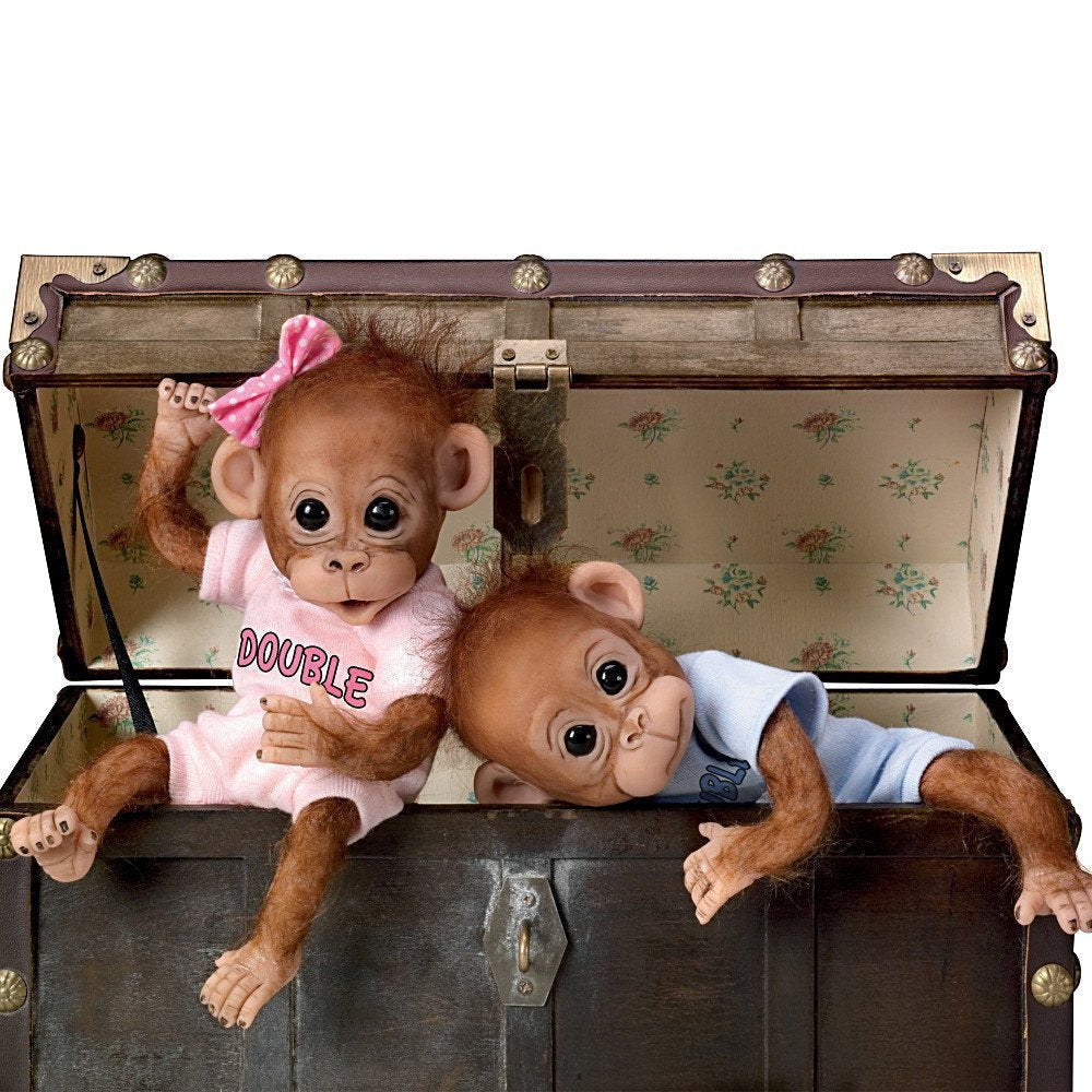 The Ashton-Drake Galleries Double Trouble Baby Orangutan Twin Dolls by Cindy Sales – Poseable Lifelike Monkey Dolls