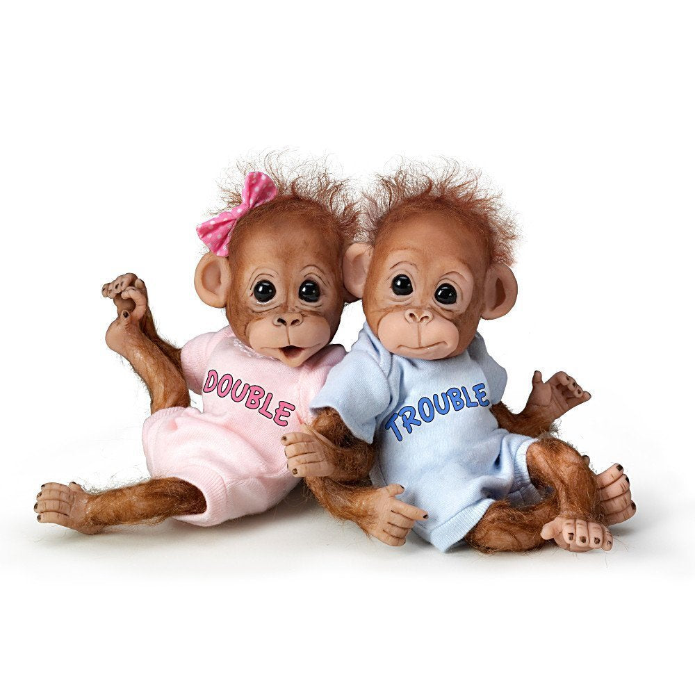 The Ashton-Drake Galleries Double Trouble Baby Orangutan Twin Dolls by Cindy Sales – Poseable Lifelike Monkey Dolls