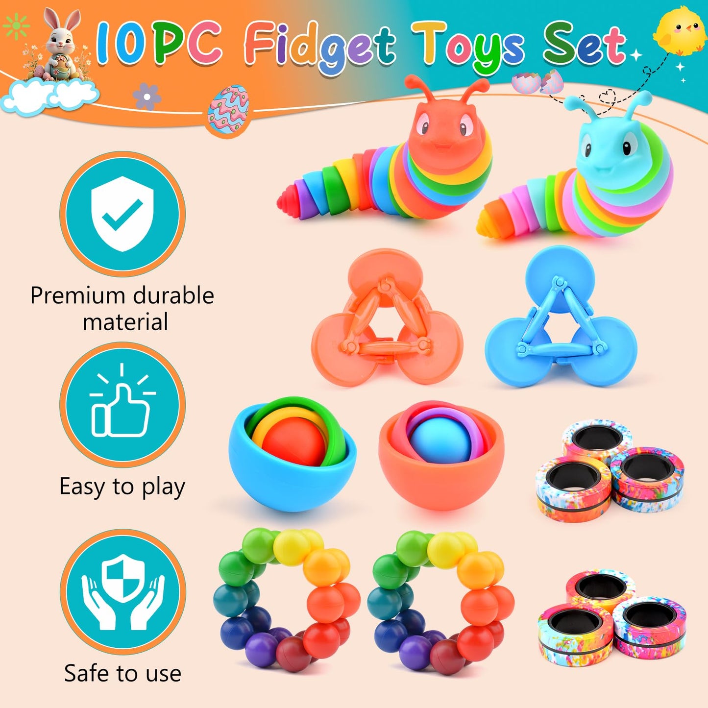 ASIOWELY 10pc Fidget Toys Set – Sensory Desk Toys for Focus and Stress Relief