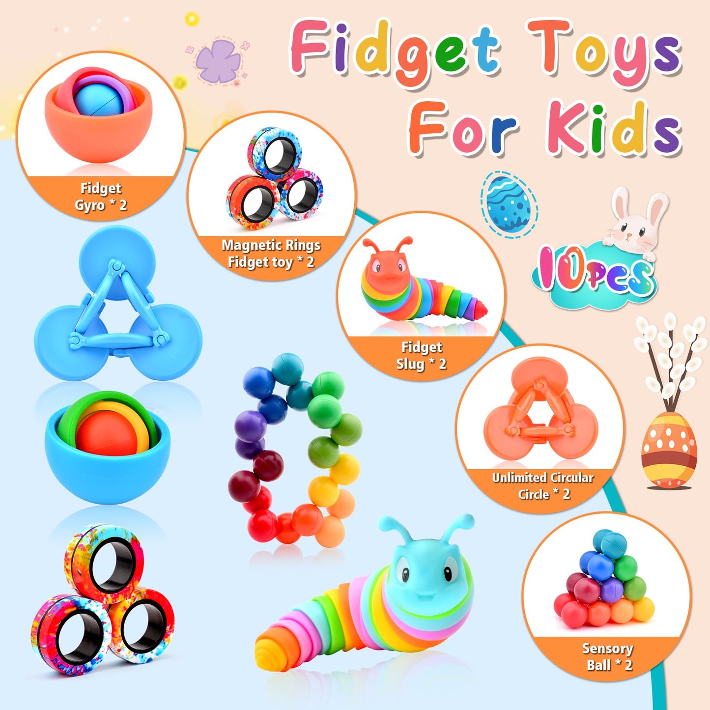ASIOWELY 10pc Fidget Toys Set – Sensory Desk Toys for Focus and Stress Relief