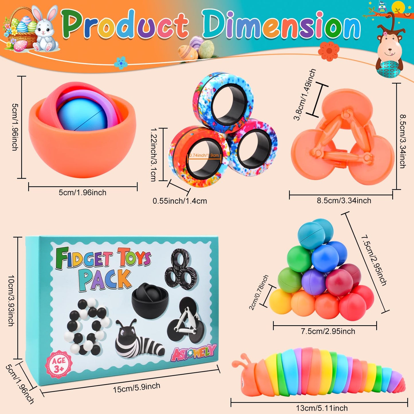 ASIOWELY 10pc Fidget Toys Set – Sensory Desk Toys for Focus and Stress Relief