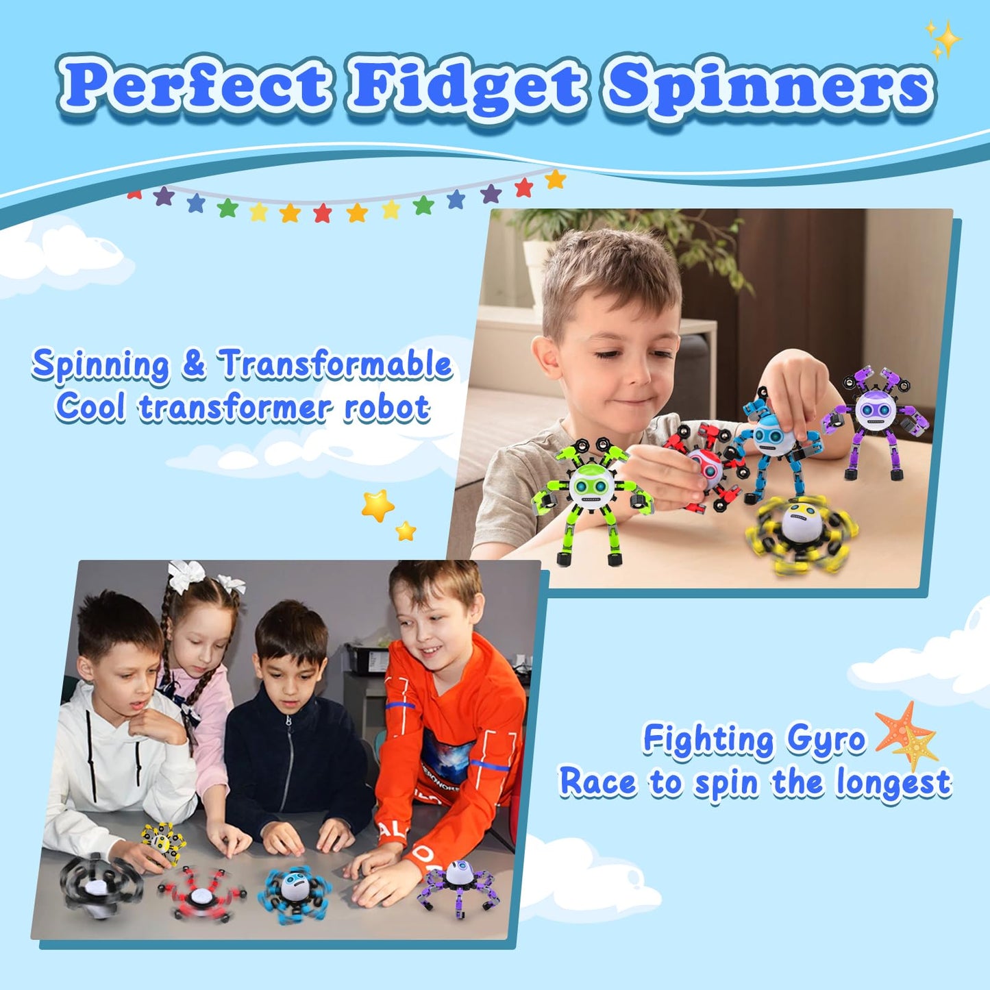 ASIOWELY 2-Piece Transformable Fidget Spinners for Stress Relief & Sensory Play