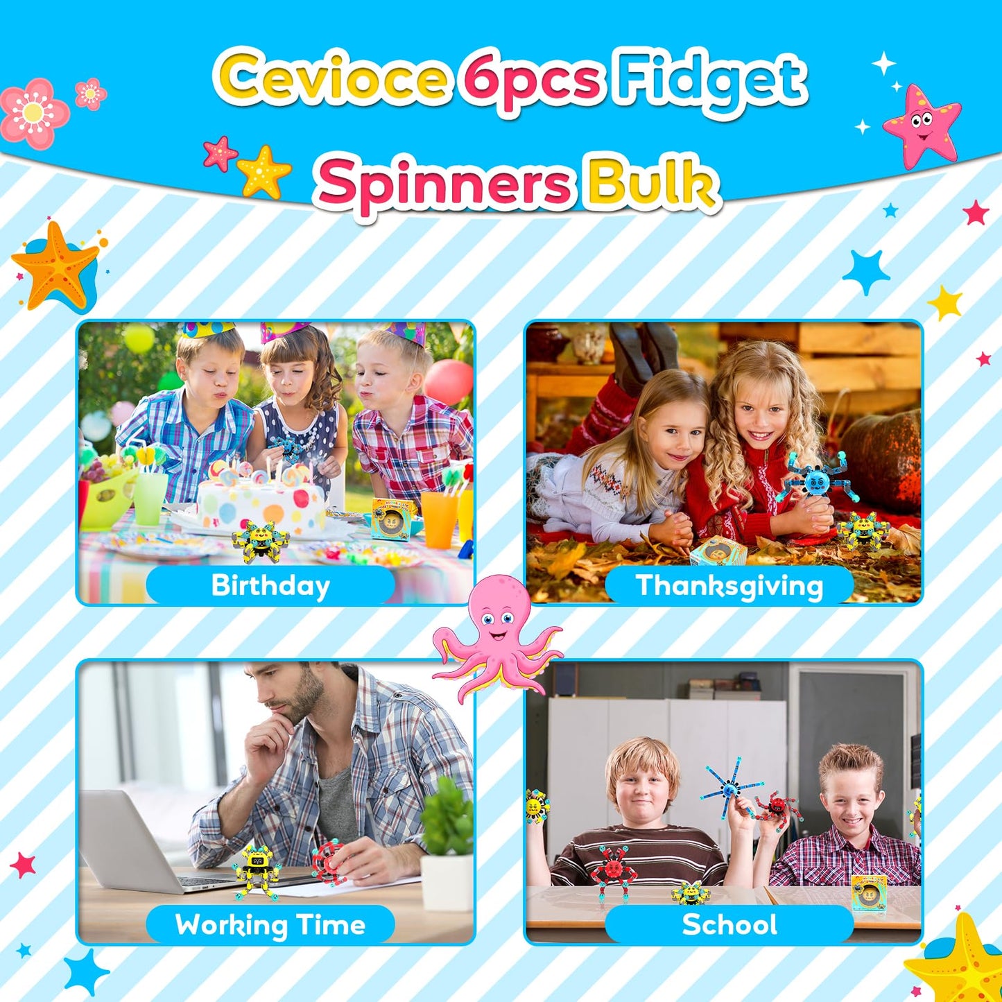 ASIOWELY Transformable Fidget Spinners — 6-Pack Sensory Toys for Focus, Travel, and Fun