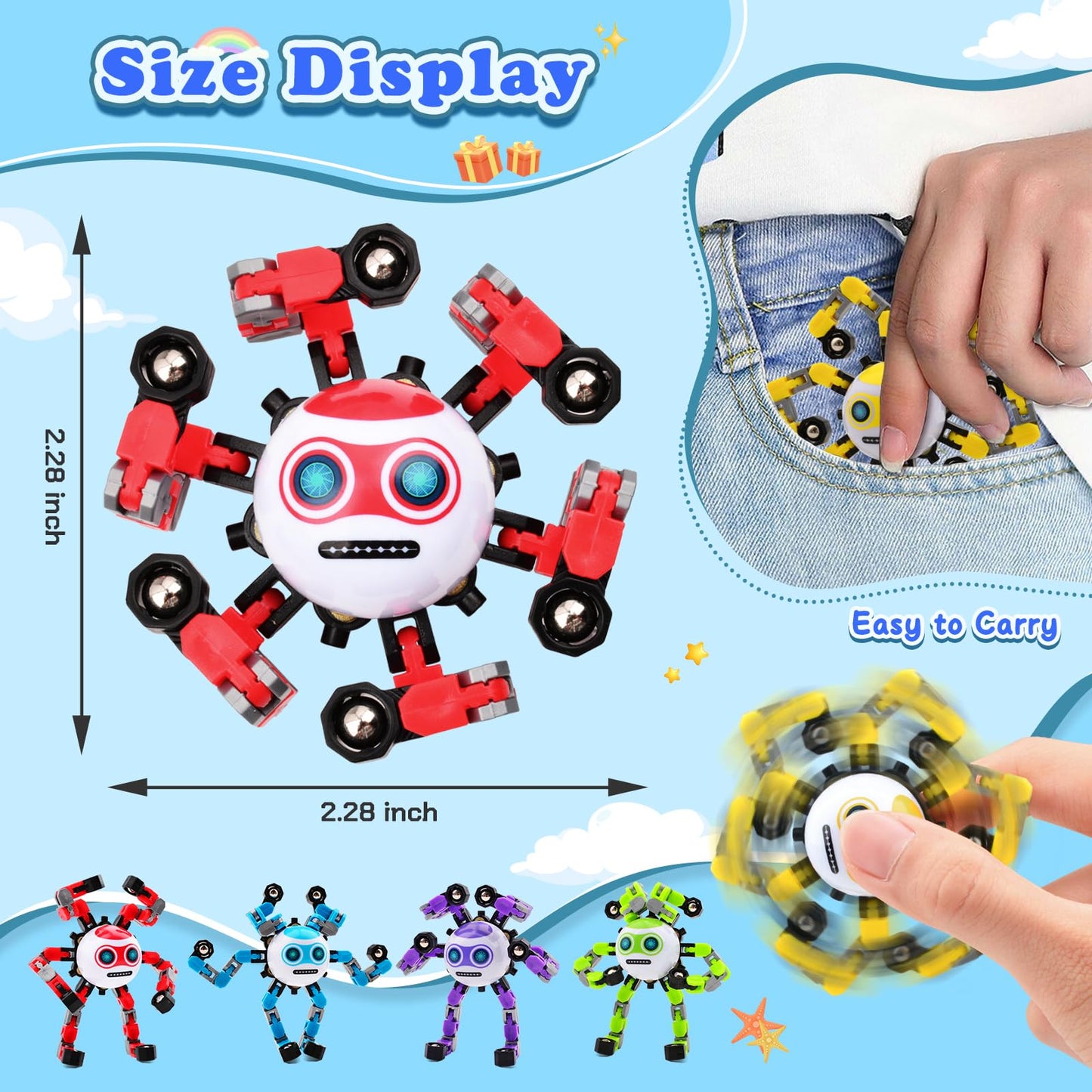 ASIOWELY 2-Piece Transformable Fidget Spinners for Stress Relief & Sensory Play