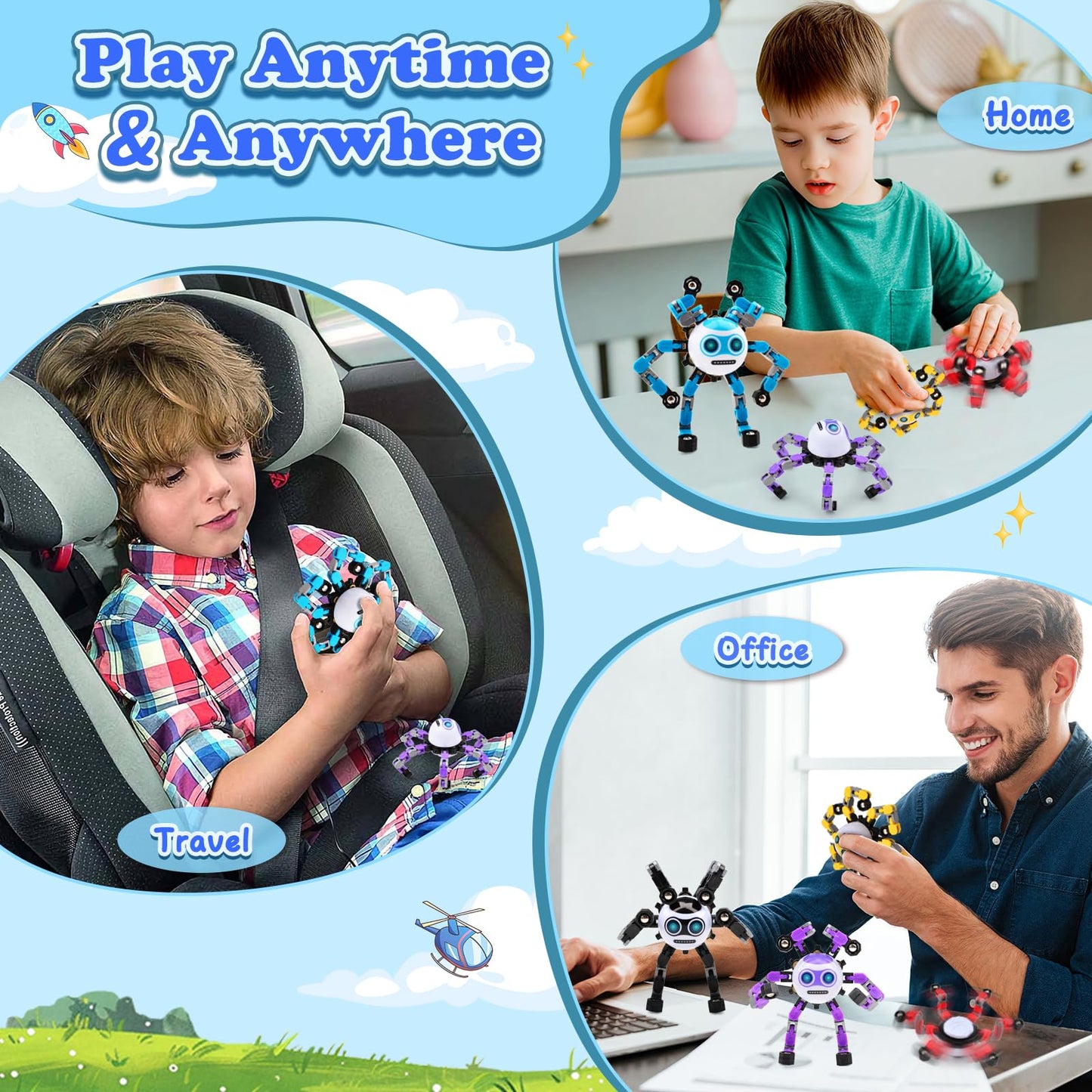 ASIOWELY 2-Piece Transformable Fidget Spinners for Stress Relief & Sensory Play