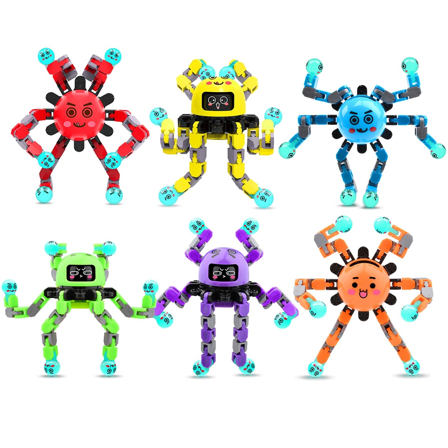 ASIOWELY Transformable Fidget Spinners — 6-Pack Sensory Toys for Focus, Travel, and Fun