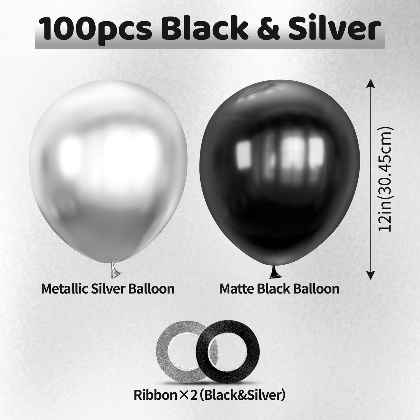 ASIYUHY 100pcs Black and Silver Balloons – 12 Inch Latex Party Decor Set